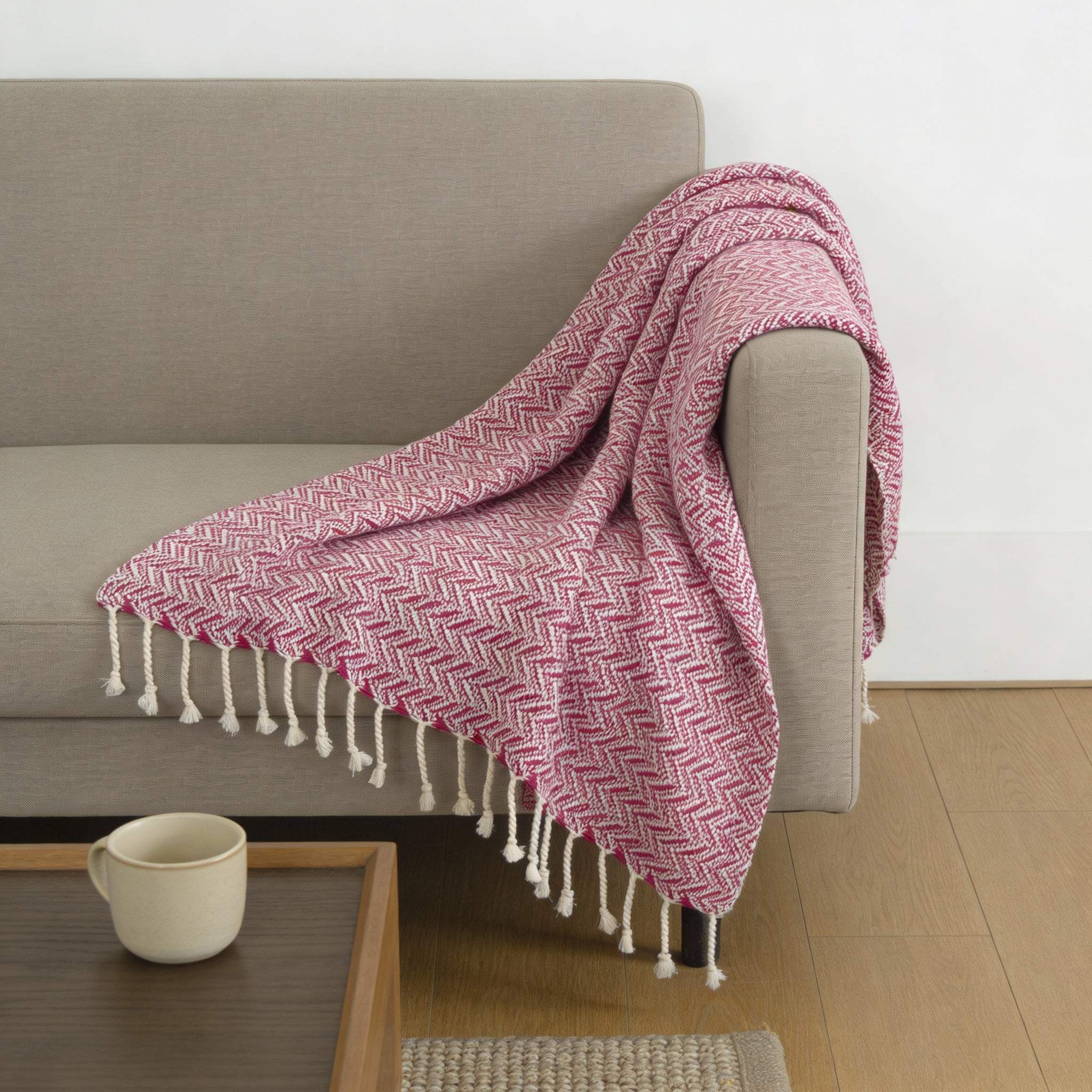 50" X 60" Hot Pink Cotton Woven Chevron Throw Blanket with Fringe