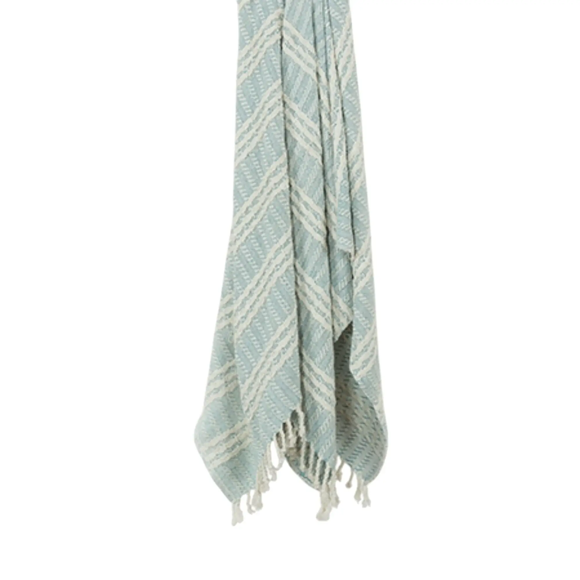 50" X 60" Light Blue And Ivory Striped Cotton Throw Blanket with Fringe - Image 2