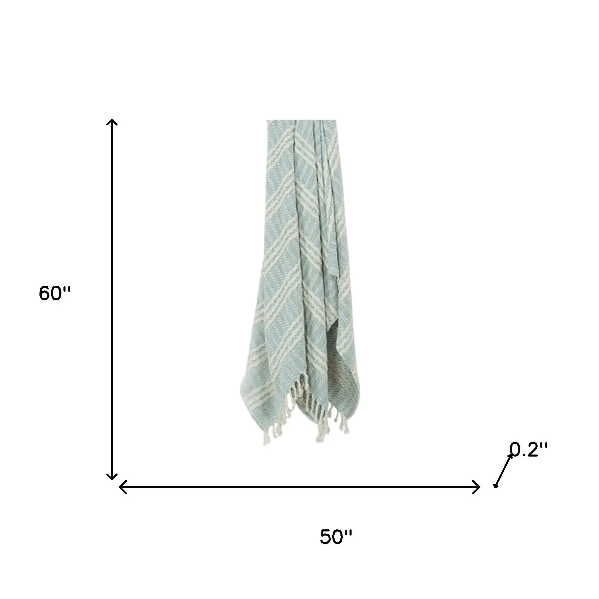 50" X 60" Light Blue And Ivory Striped Cotton Throw Blanket with Fringe - Image 5