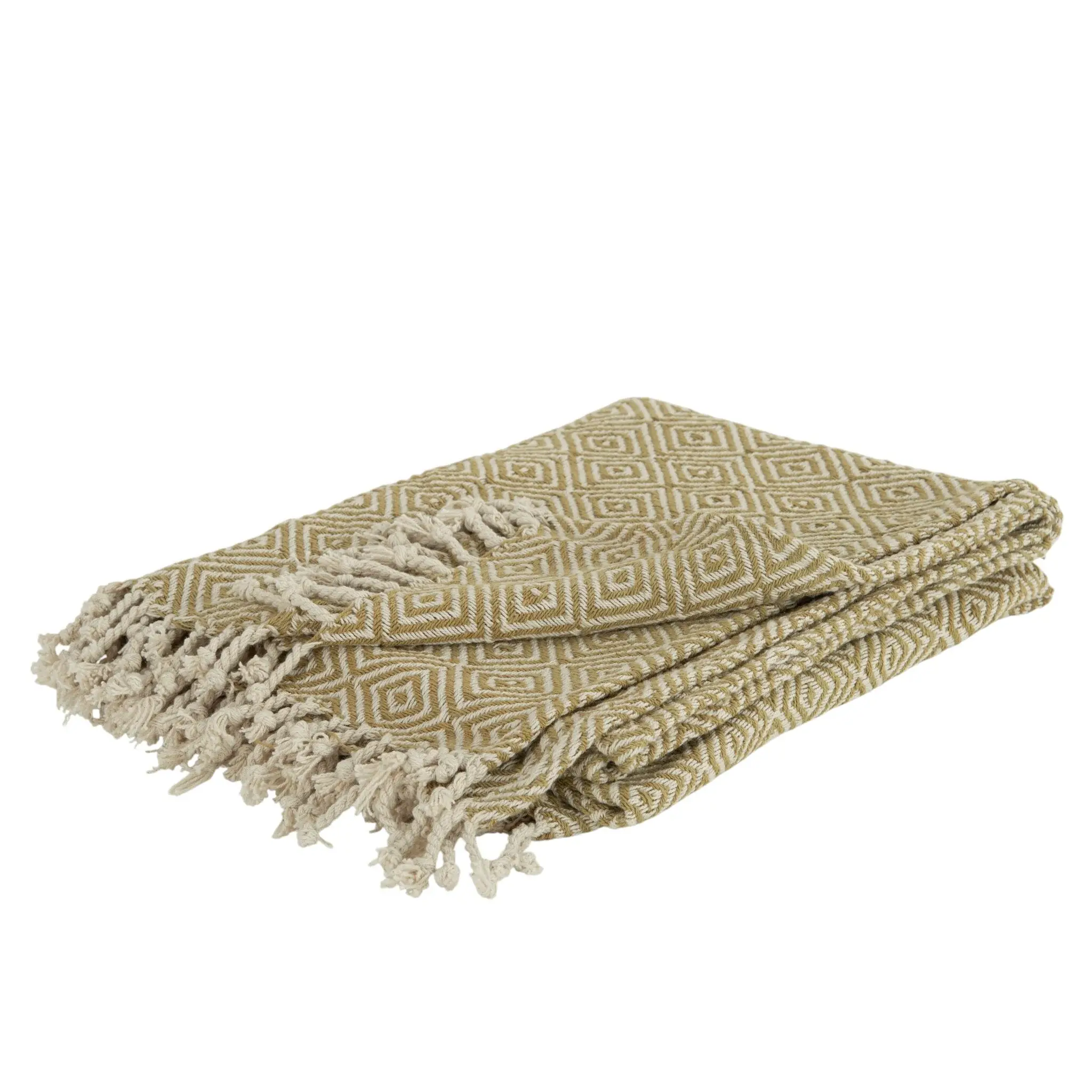 50" X 60" Natural Cotton Woven Geometric Throw Blanket with Fringe - Image 2