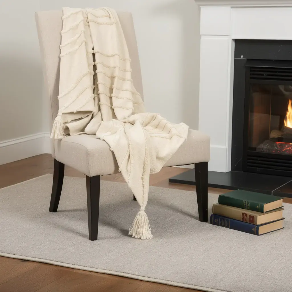 50" X 60" Natural Cotton Woven Geometric Throw Blanket with Tassels