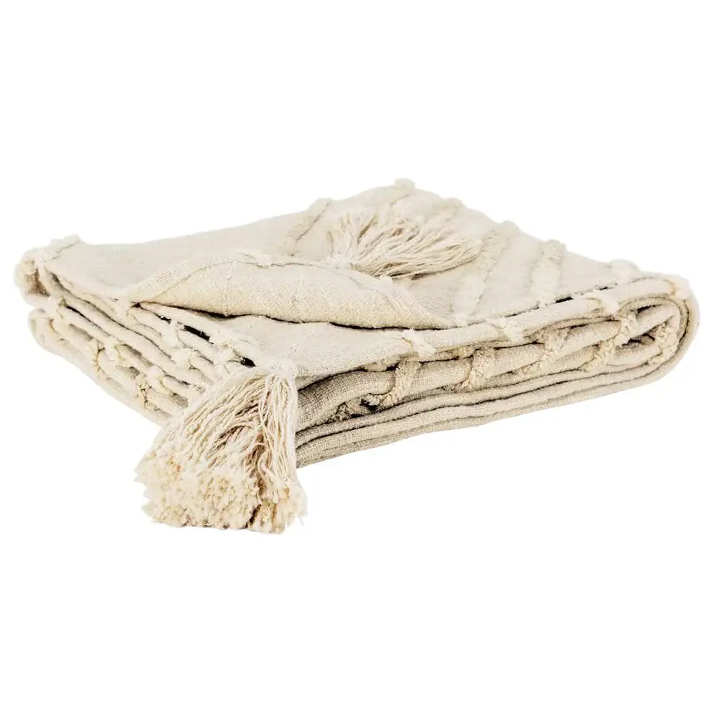 50" X 60" Natural Cotton Woven Geometric Throw Blanket with Tassels - Image 2