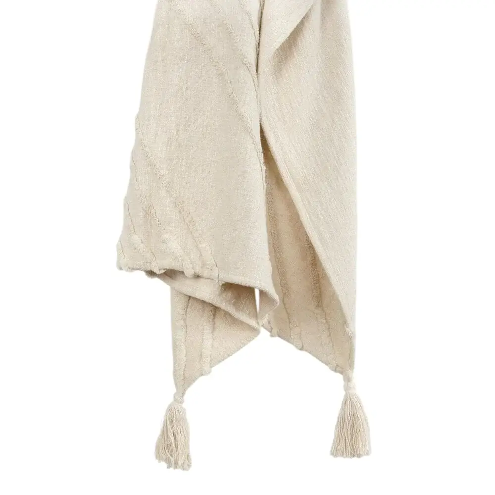 50" X 60" Natural Cotton Woven Geometric Throw Blanket with Tassels - Image 3