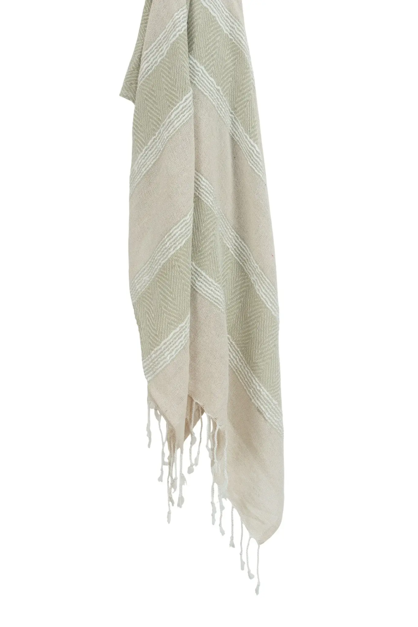 50" X 60" Natural Cotton Woven Striped Throw Blanket with Fringe - Image 2