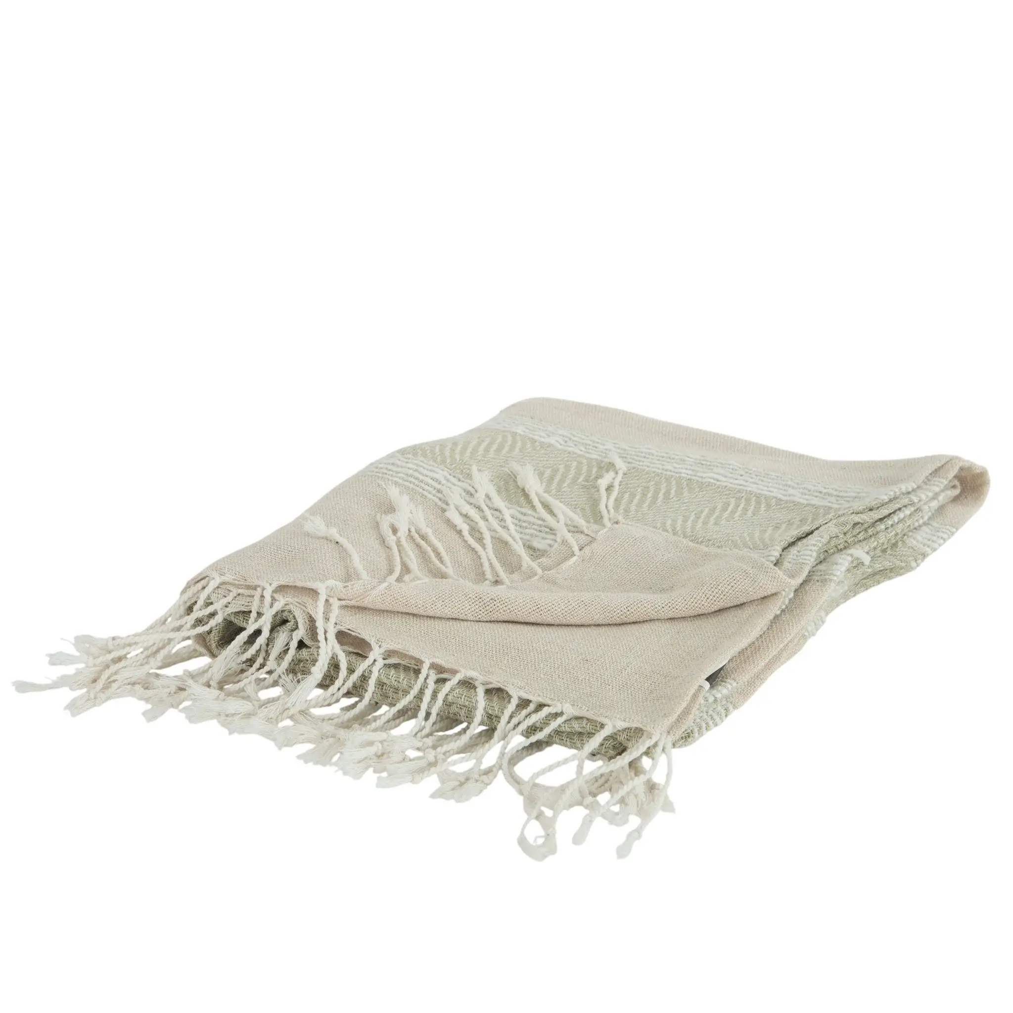 50" X 60" Natural Cotton Woven Striped Throw Blanket with Fringe - Image 3