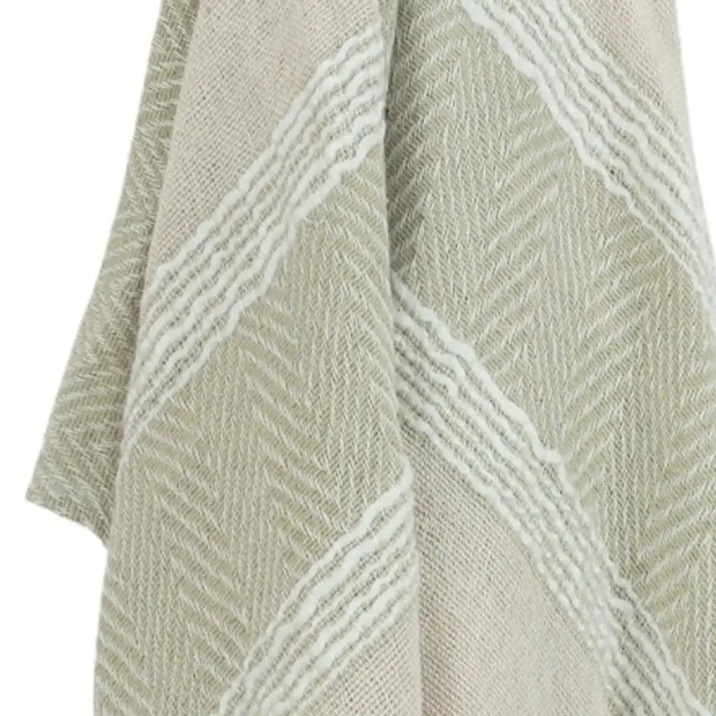 50" X 60" Natural Cotton Woven Striped Throw Blanket with Fringe - Image 4