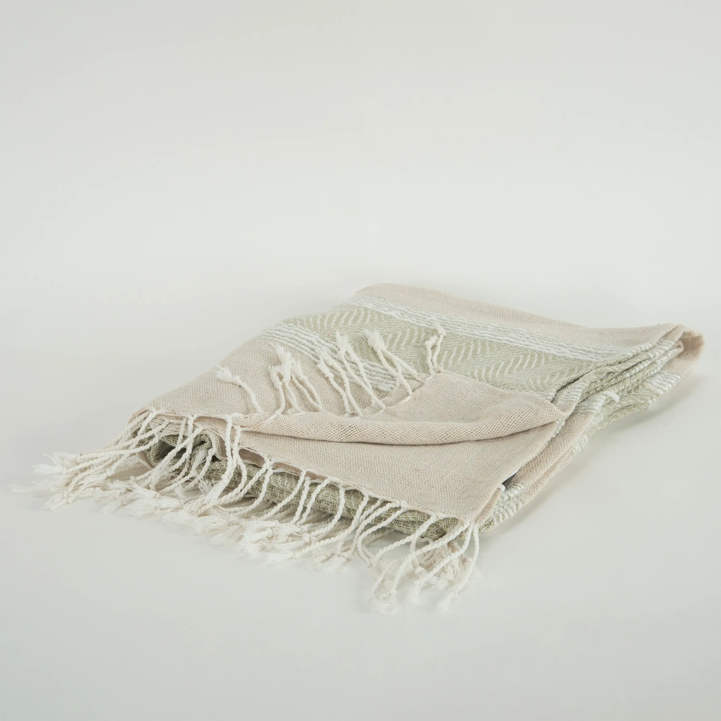 50" X 60" Natural Cotton Woven Striped Throw Blanket with Fringe - Image 5