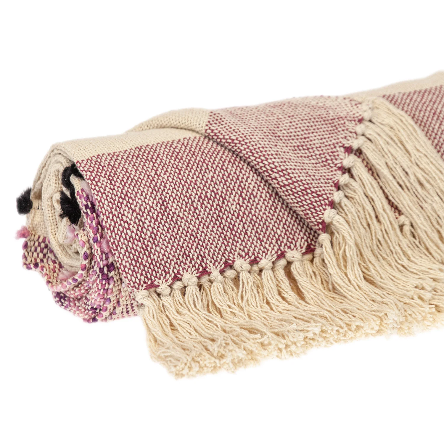 50" X 60" Purple and Ivory Woven Cotton Striped Throw Blanket with Tassels - Image 3
