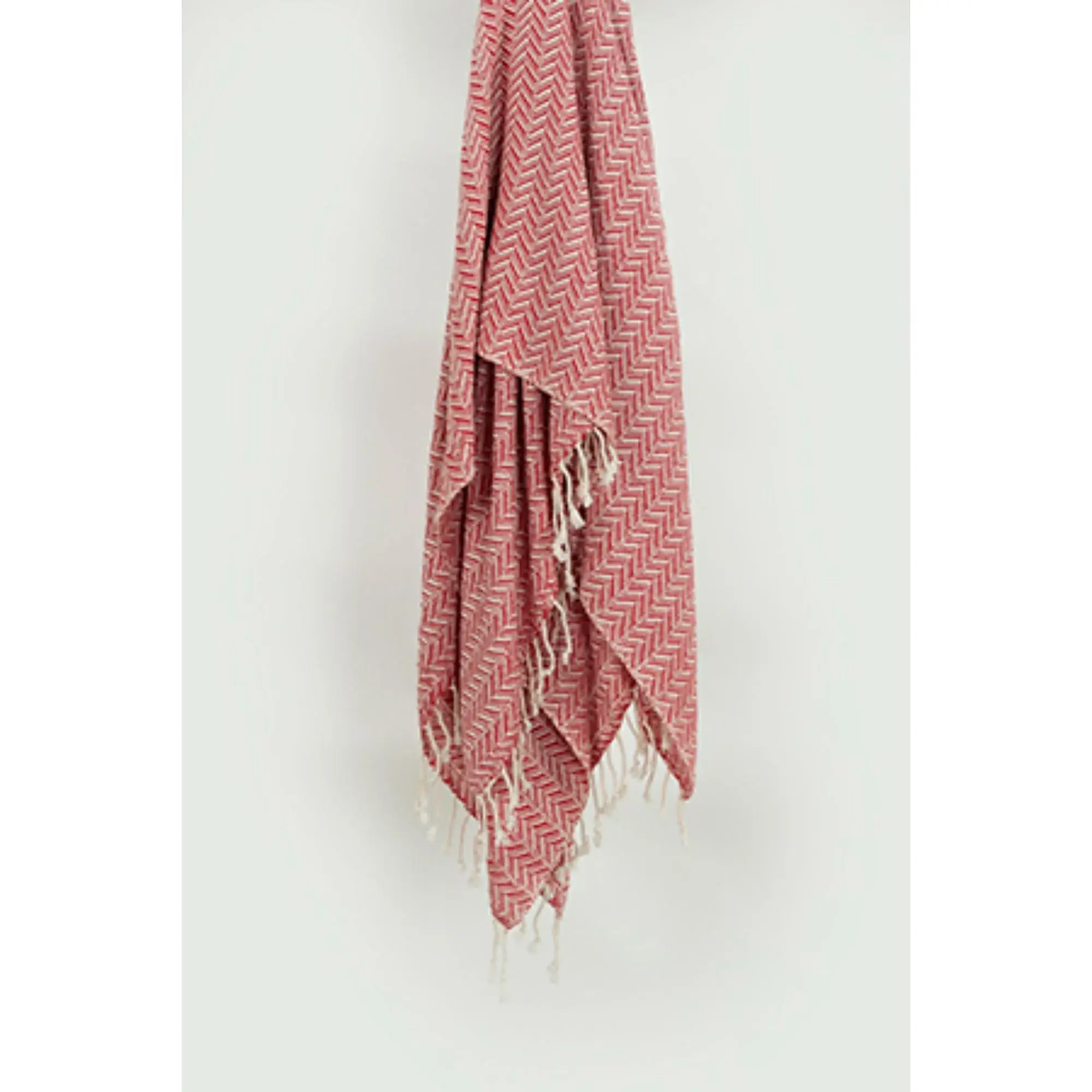 50" X 60" Red Cotton Woven Chevron Throw Blanket with Fringe - Image 4