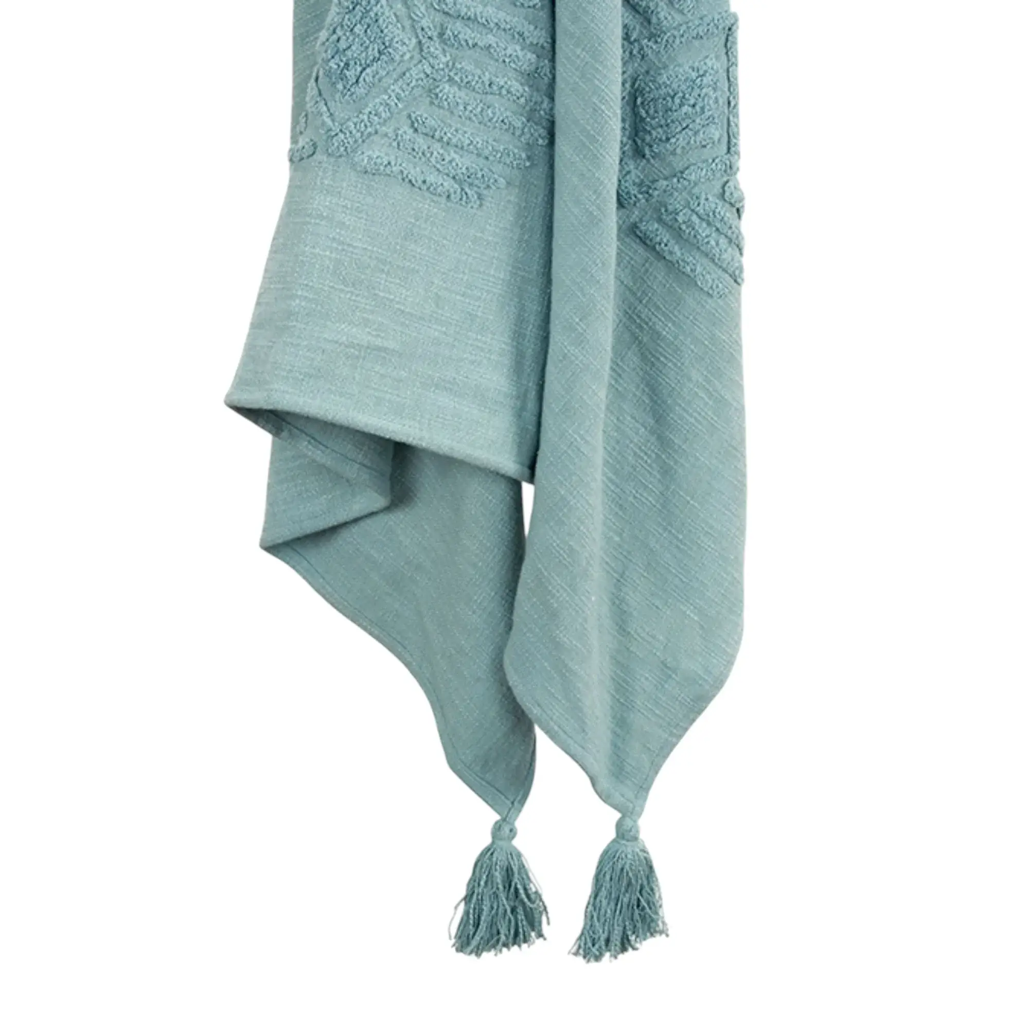 50" X 60" Teal And Blue Cotton Woven Ikat Throw Blanket with Fringe - Image 2