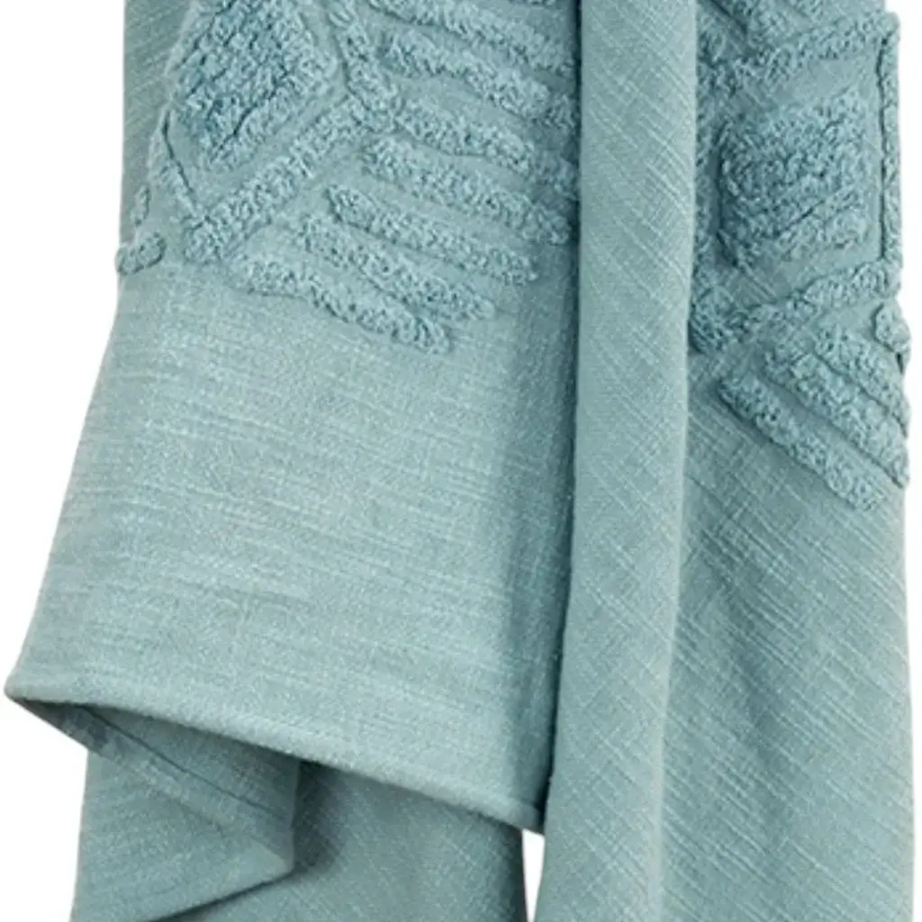 50" X 60" Teal And Blue Cotton Woven Ikat Throw Blanket with Fringe - Image 3
