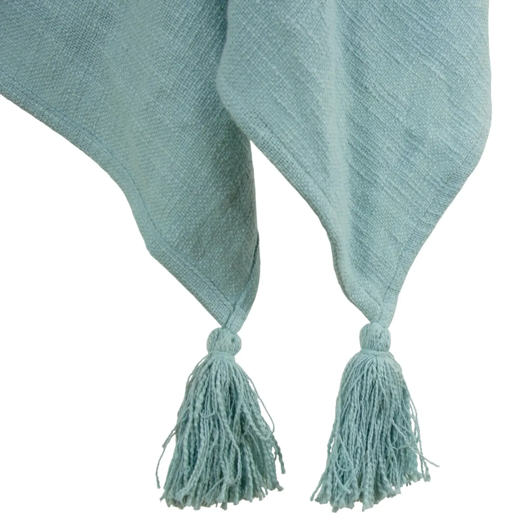 50" X 60" Teal And Blue Cotton Woven Ikat Throw Blanket with Fringe - Image 4