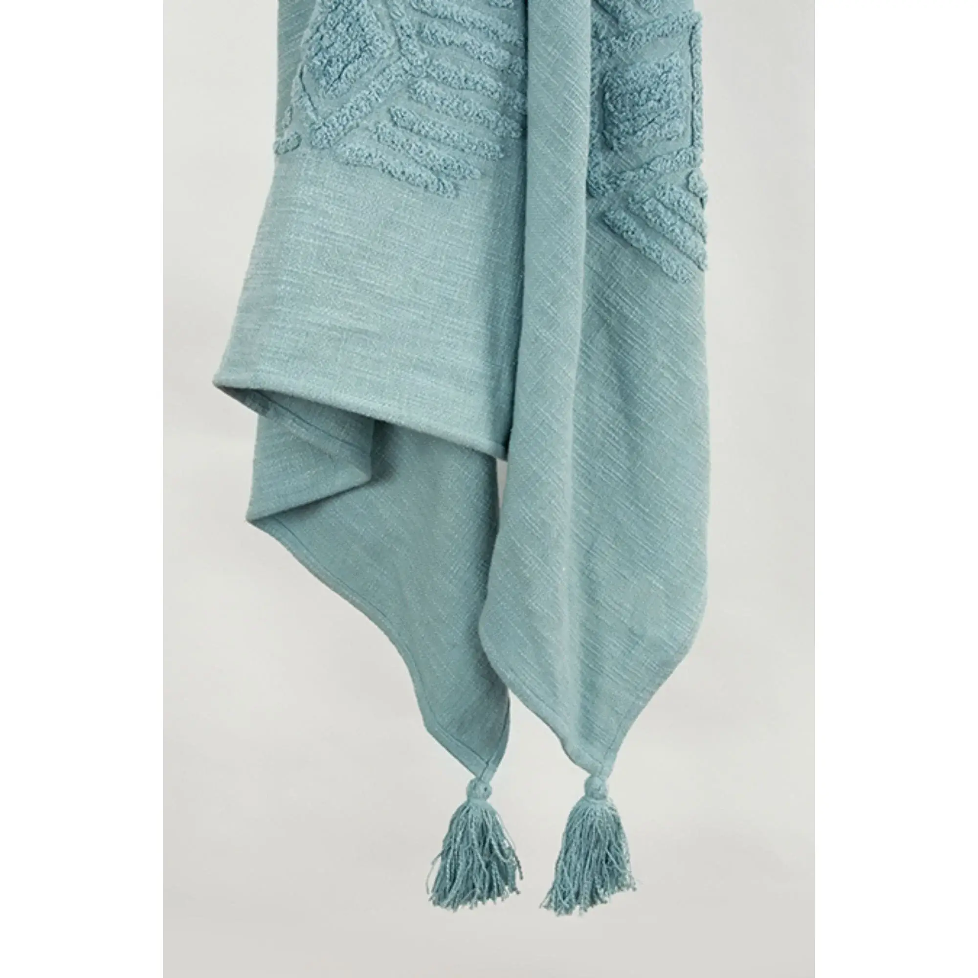 50" X 60" Teal And Blue Cotton Woven Ikat Throw Blanket with Fringe - Image 5