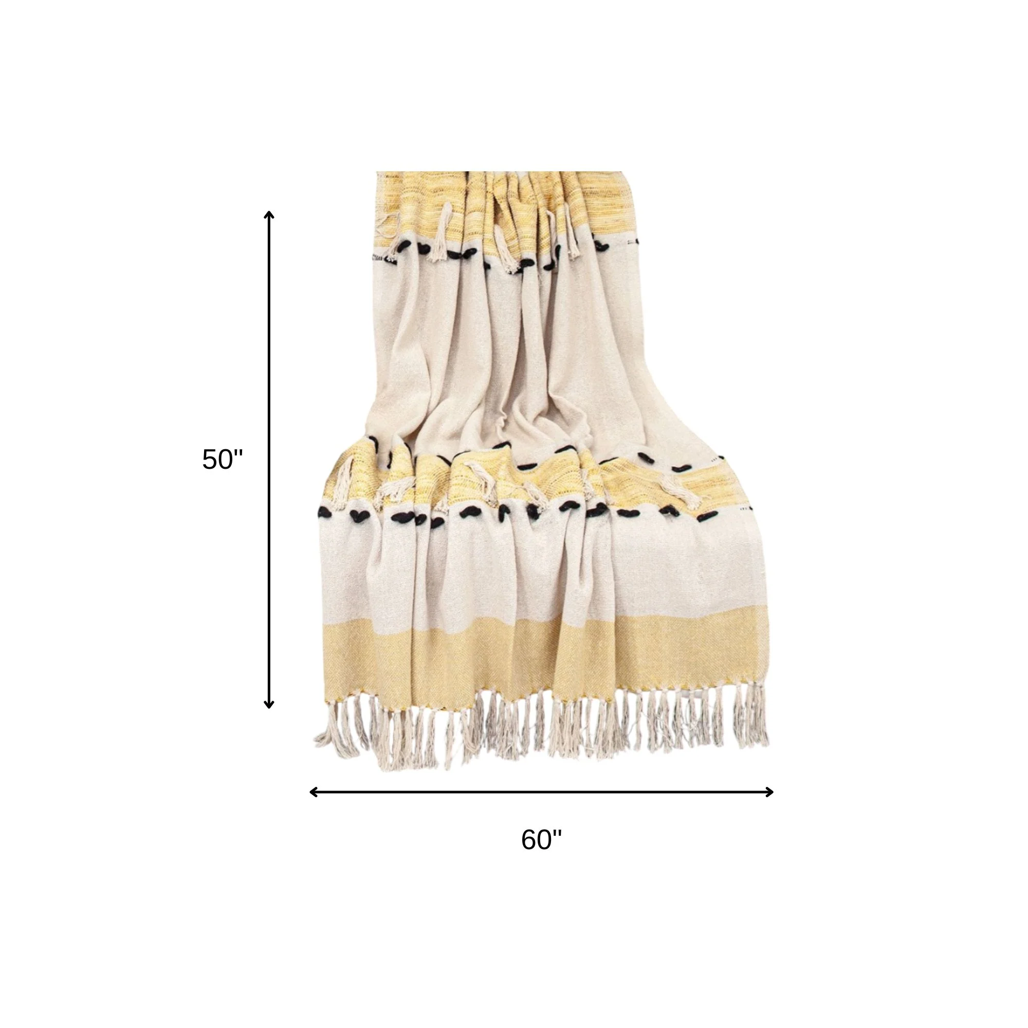50" X 60" Yellow and Ivory Woven Cotton Striped Throw Blanket with Tassels - Image 7