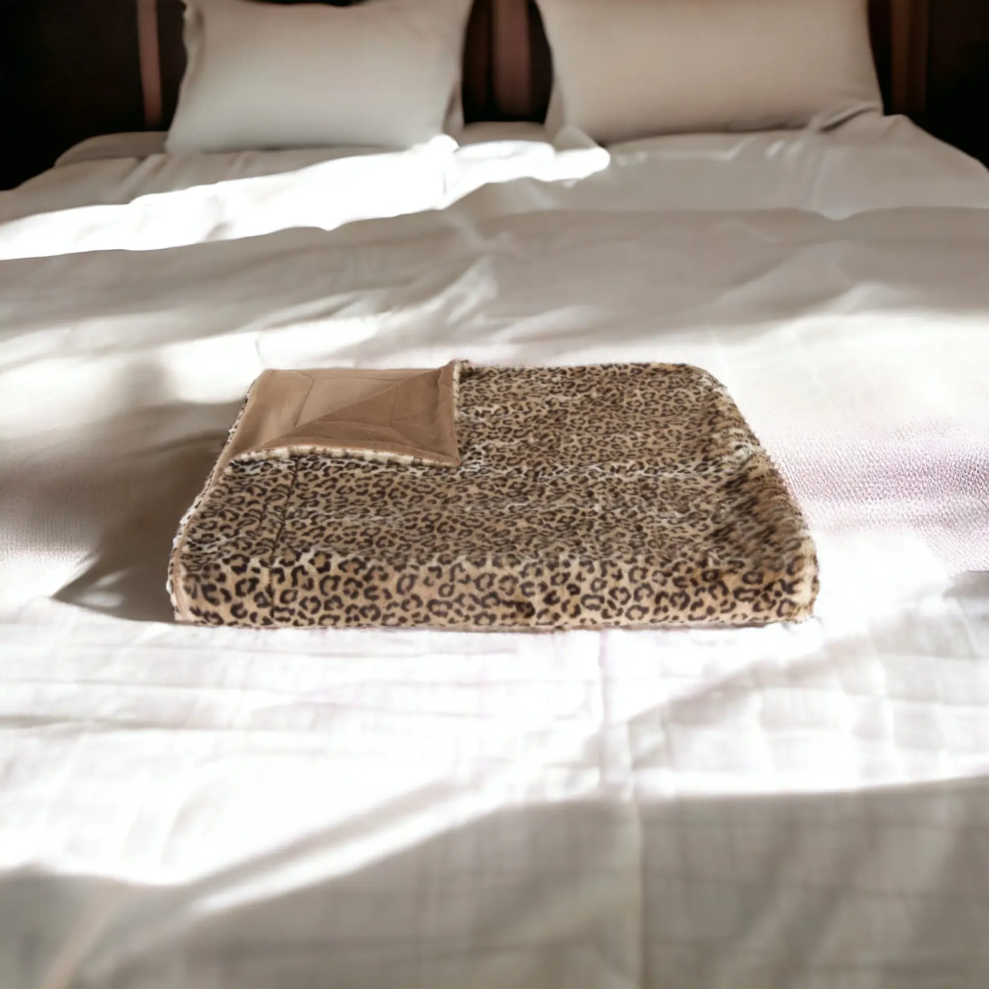 50" X 70" Brown and Black Faux Fur Leopard Plush Throw Blanket - Image 3