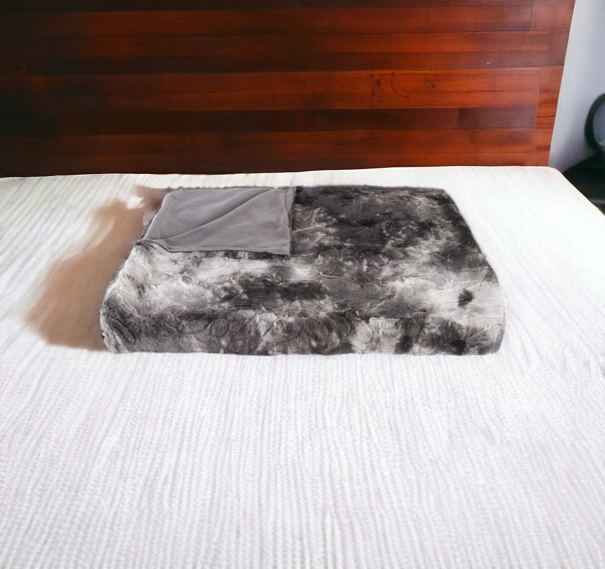 50" X 70" Dark Gray and Ivory Faux Fur Plush Throw Blanket - Image 3