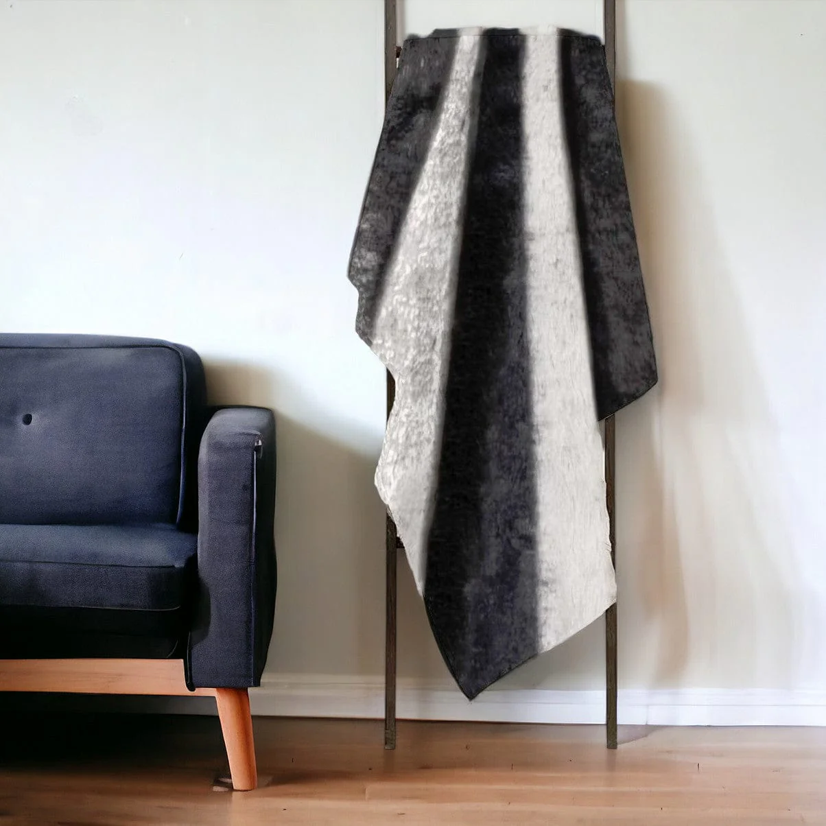 50" X 70" Gray and White Faux Fur Striped Plush Throw Blanket - Image 2