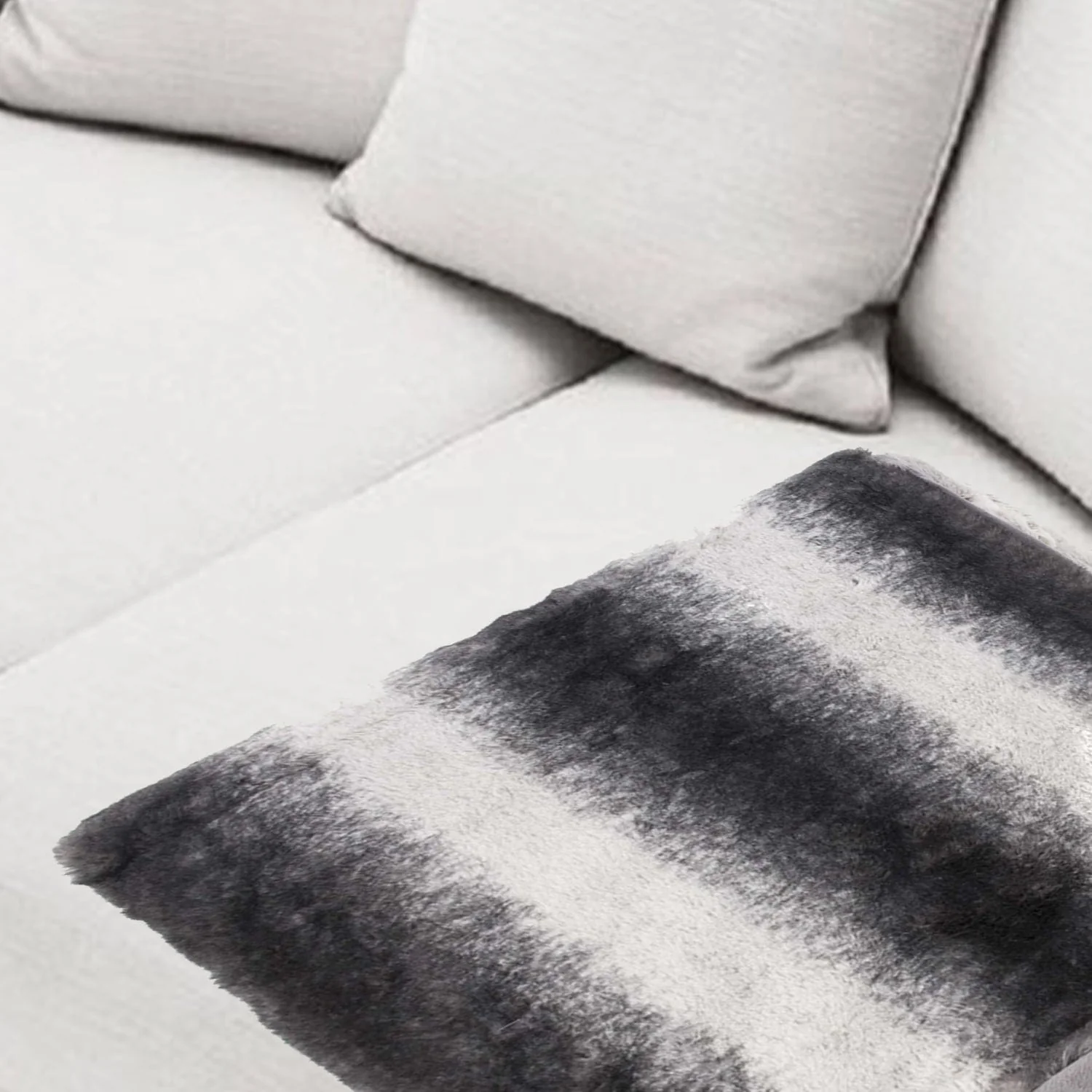 50" X 70" Gray and White Faux Fur Striped Plush Throw Blanket - Image 7