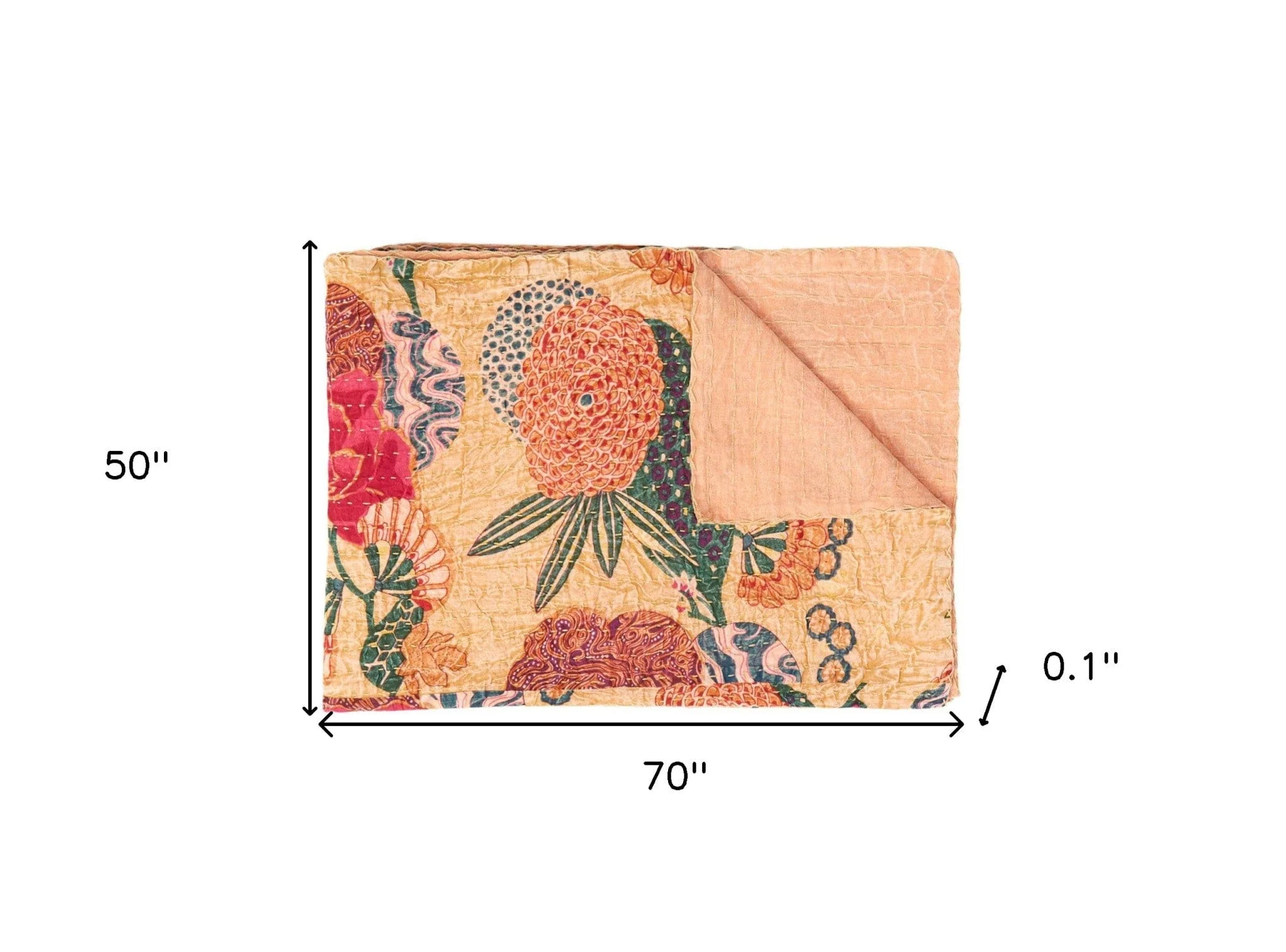 50" X 70" Orange and Red Kantha Cotton Floral Throw Blanket with Embroidery - Image 6