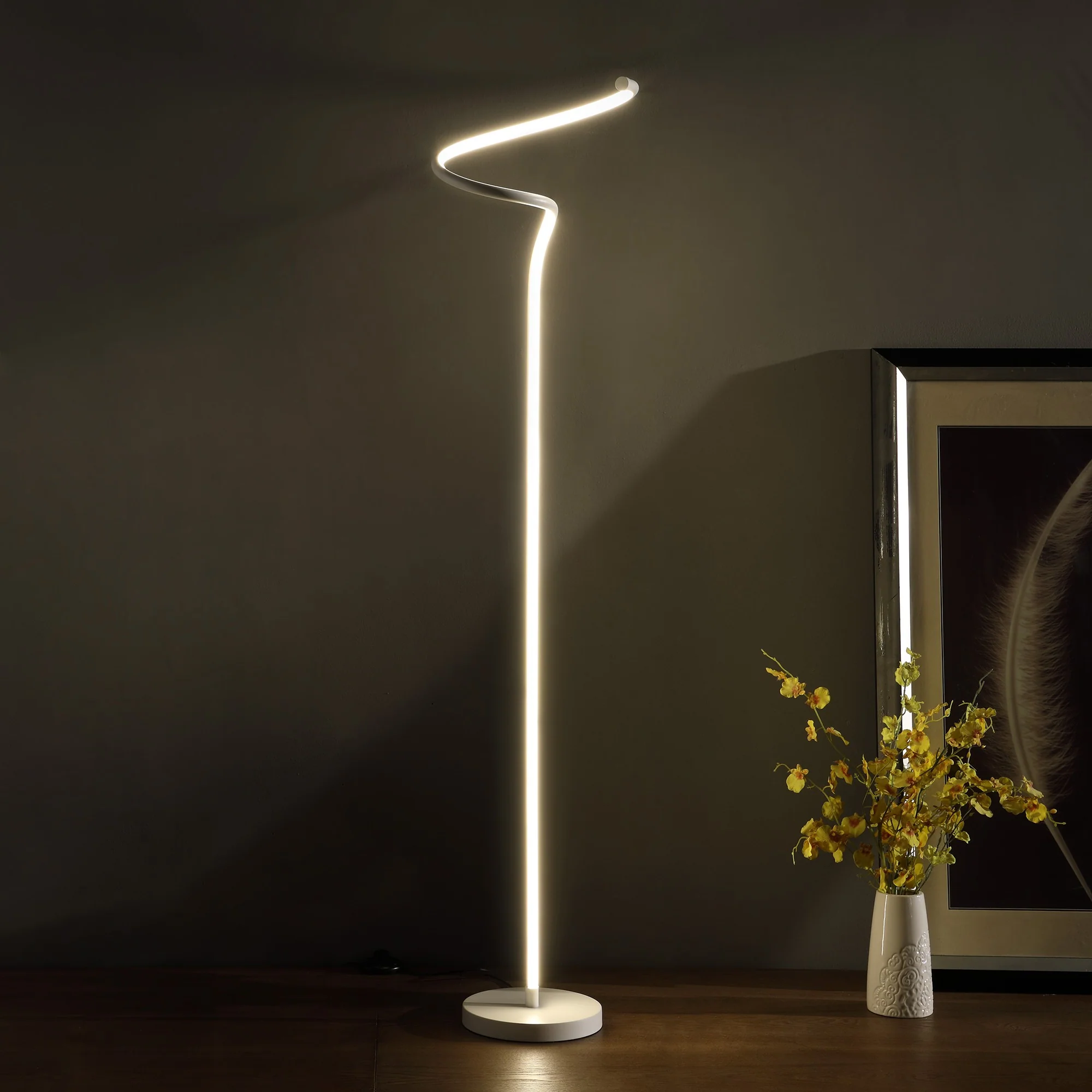 51" White LED Novelty Curvy Spiral Floor Lamp - Image 5