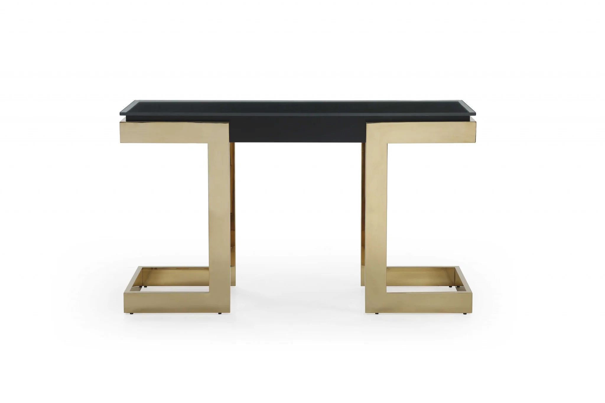 52" Black and Gold Glass Pedestal Console Table - Image 5