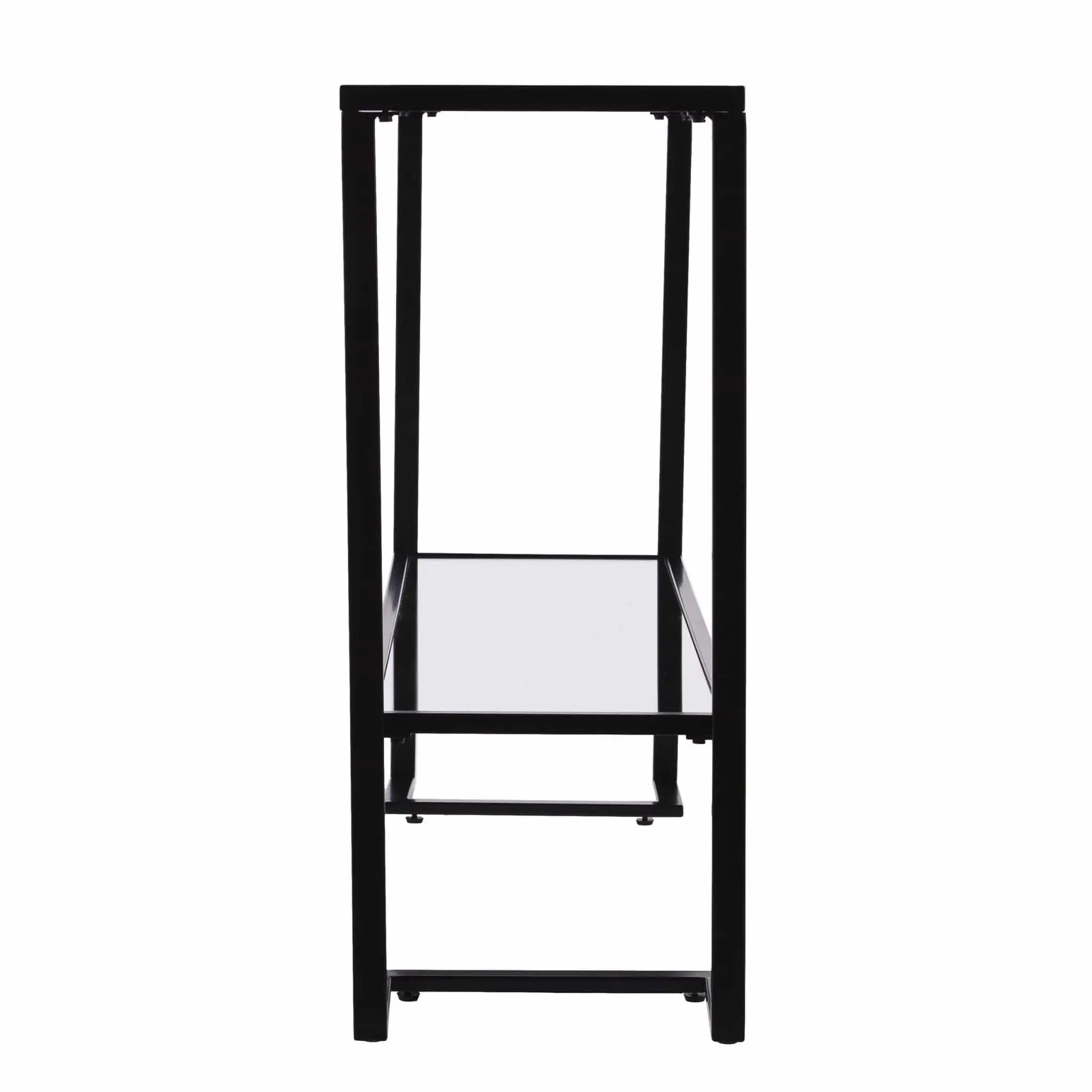 52" Clear and Black Glass Mirrored Sled Console Table With Shelves - Image 2