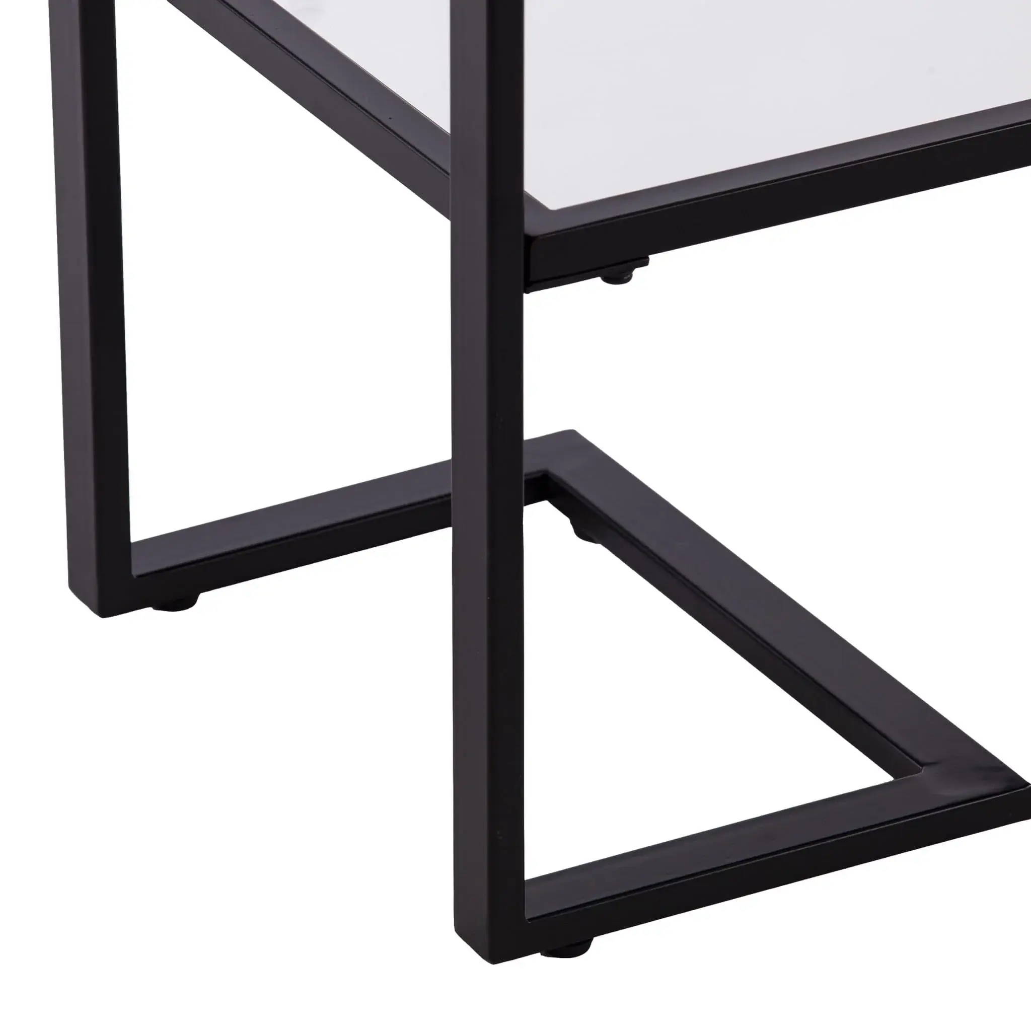 52" Clear and Black Glass Mirrored Sled Console Table With Shelves - Image 5