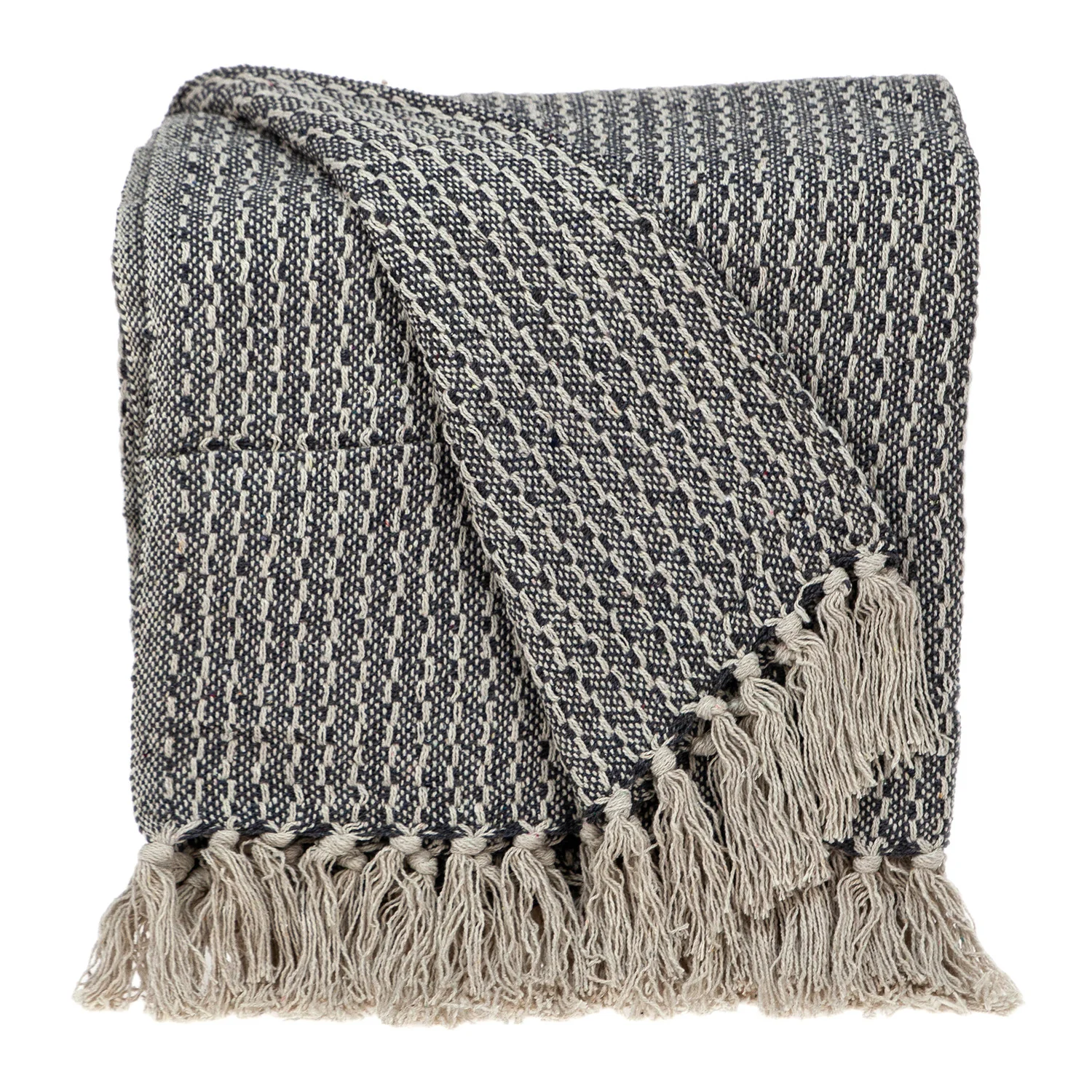 52" X 67" Beige and Black Quilted Cotton Abstract Throw Blanket - Image 2