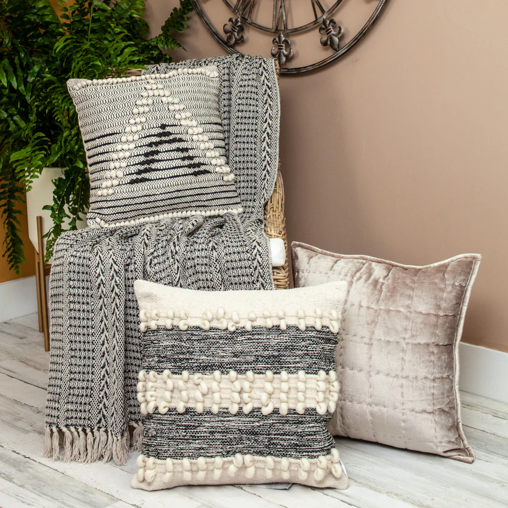 52" X 67" Beige and Black Quilted Cotton Abstract Throw Blanket - Image 6