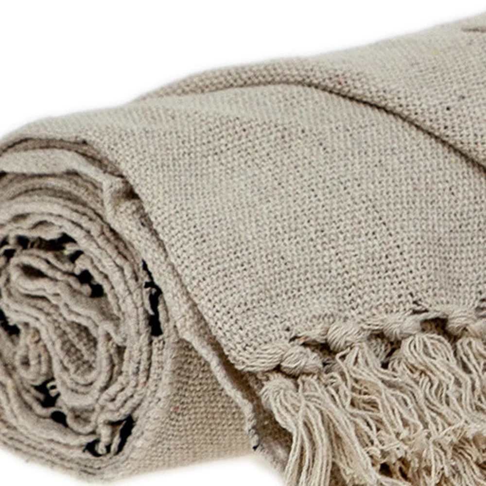 52" X 67" Beige and Black Woven Cotton Striped Throw Blanket with Tassels - Image 5