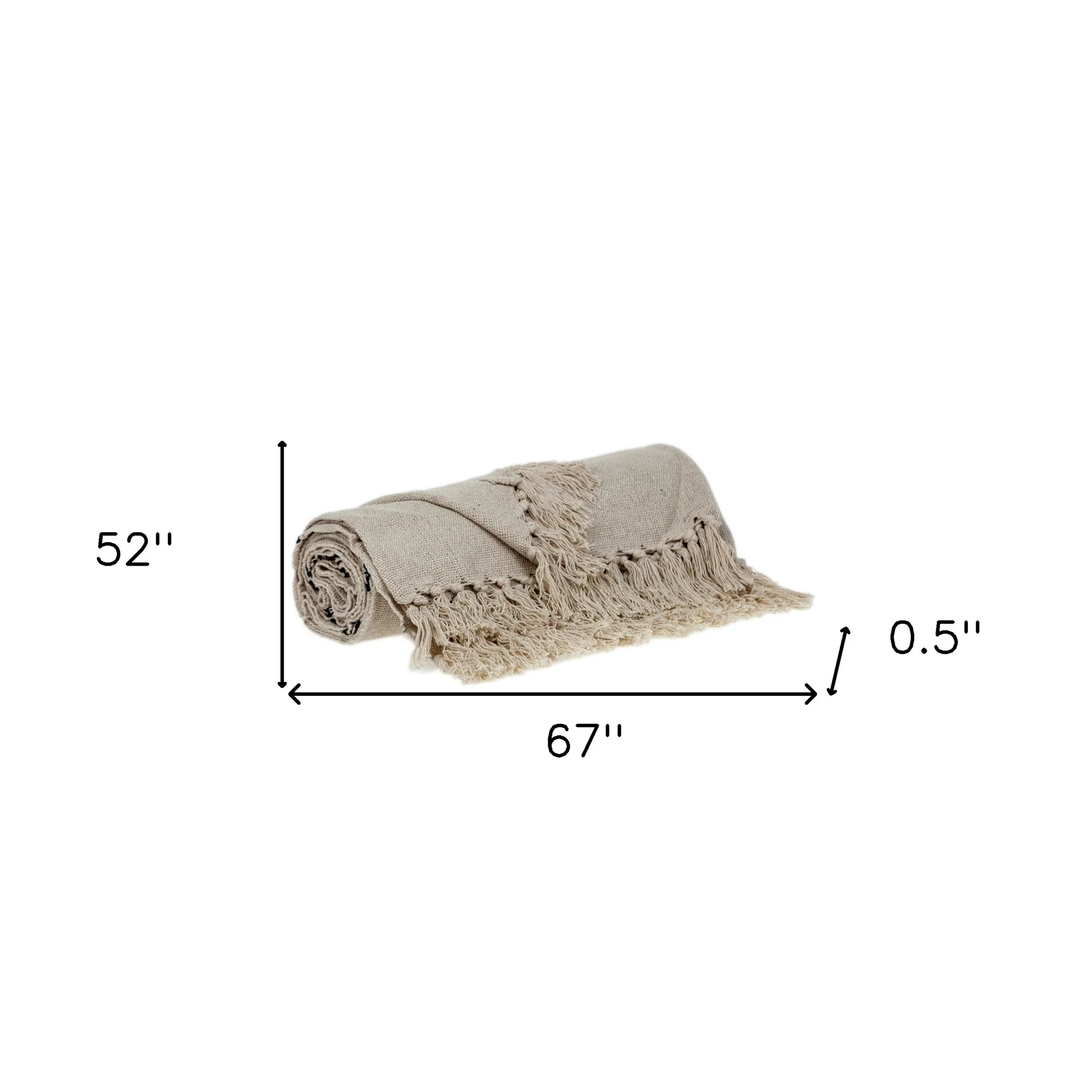52" X 67" Beige and Black Woven Cotton Striped Throw Blanket with Tassels - Image 8