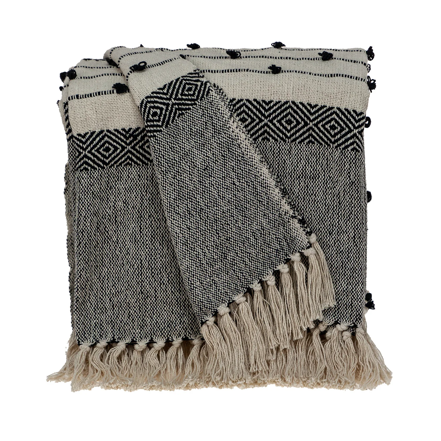 52" X 67" Beige and Black Woven Wool Throw Blanket - Image 2