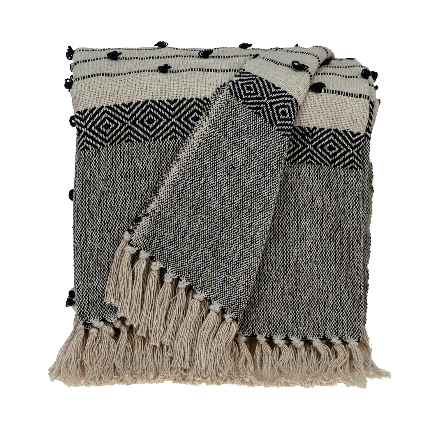 52" X 67" Beige and Black Woven Wool Throw Blanket - Image 3