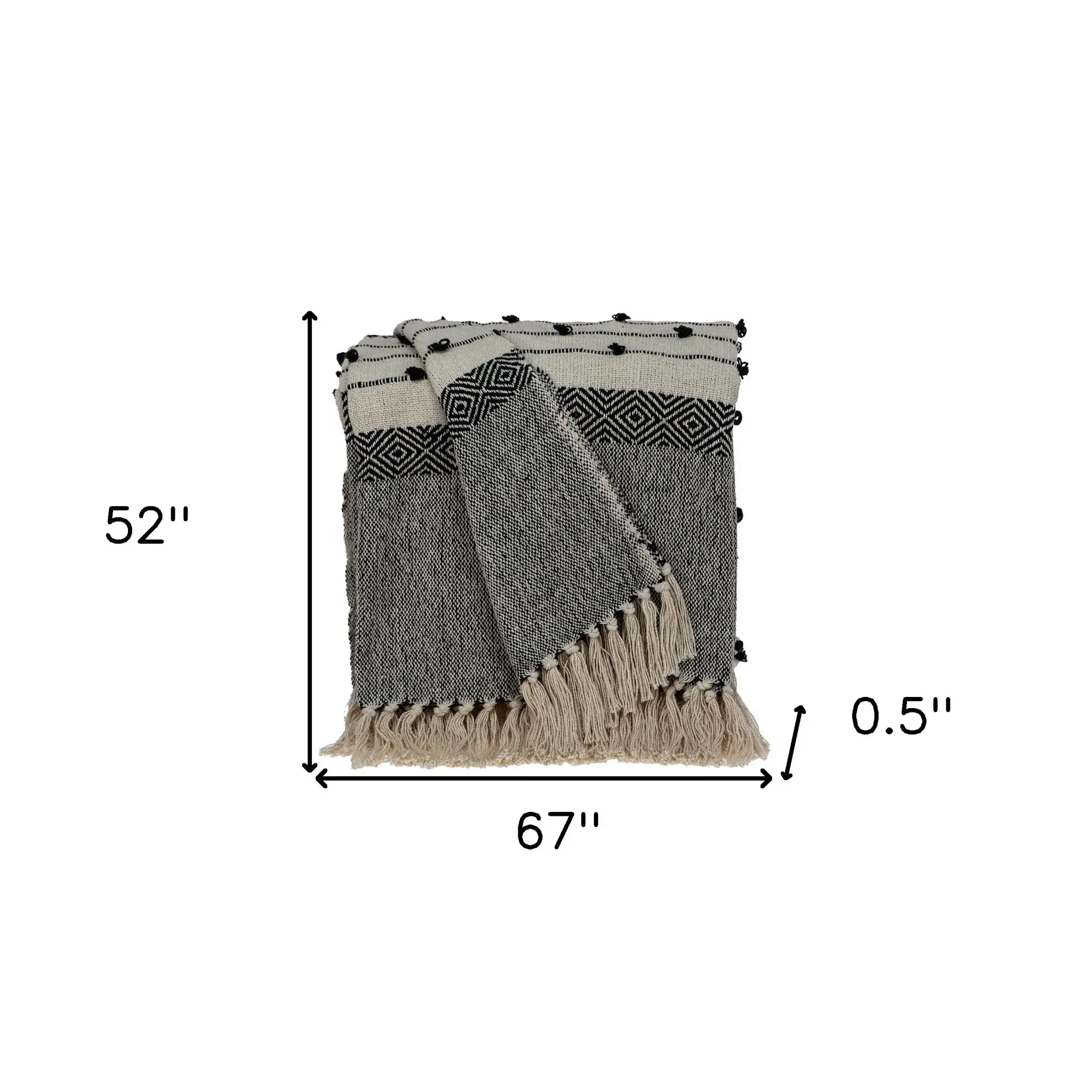 52" X 67" Beige and Black Woven Wool Throw Blanket - Image 5