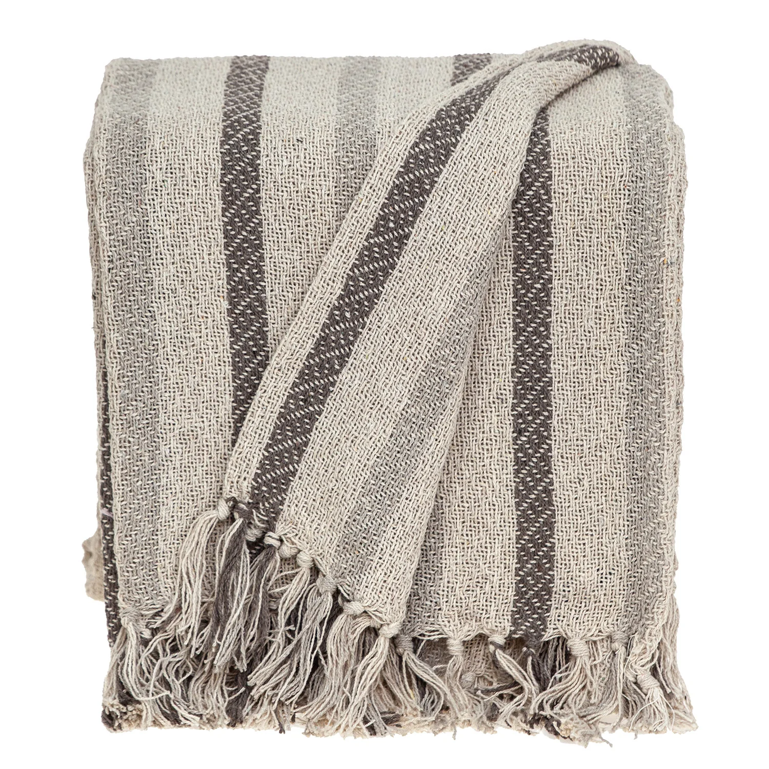 52" X 67" Beige Quilted Cotton Striped Throw Blanket - Image 2