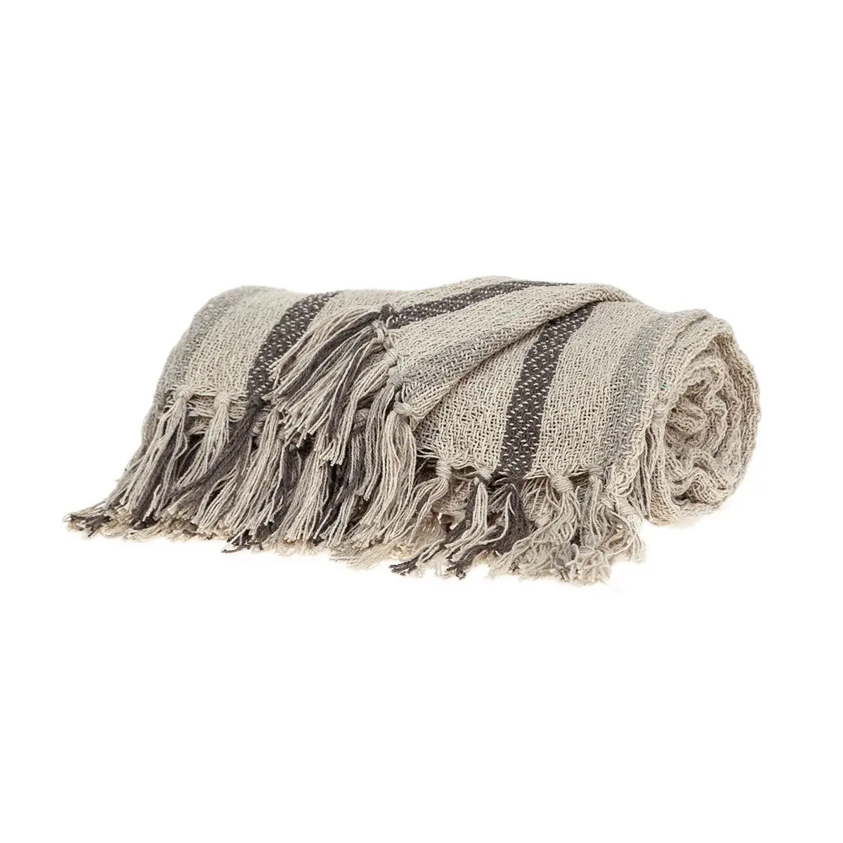 52" X 67" Beige Quilted Cotton Striped Throw Blanket - Image 3