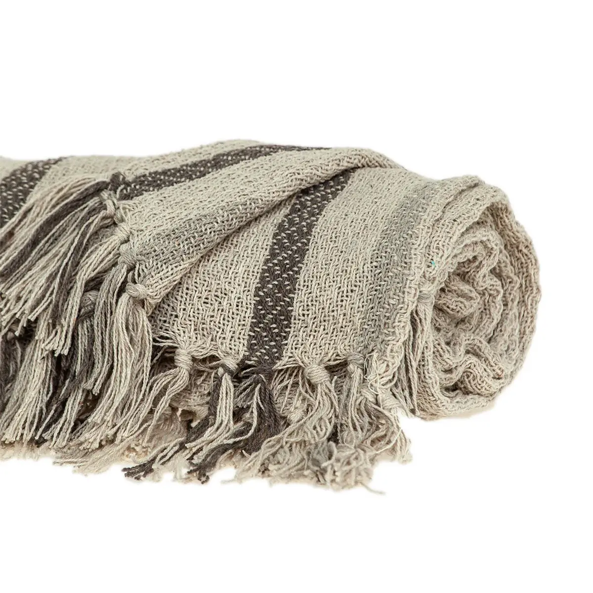 52" X 67" Beige Quilted Cotton Striped Throw Blanket - Image 4