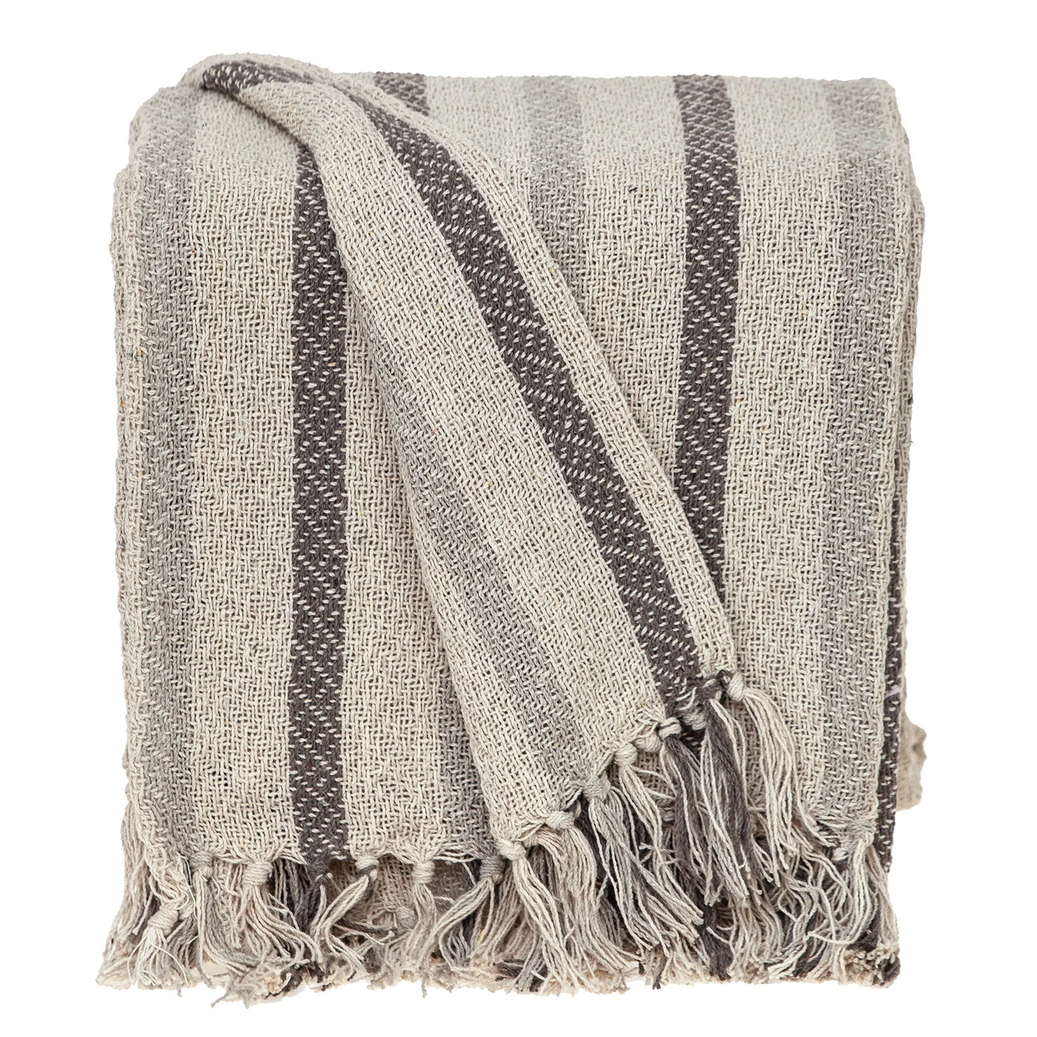 52" X 67" Beige Quilted Cotton Striped Throw Blanket - Image 6