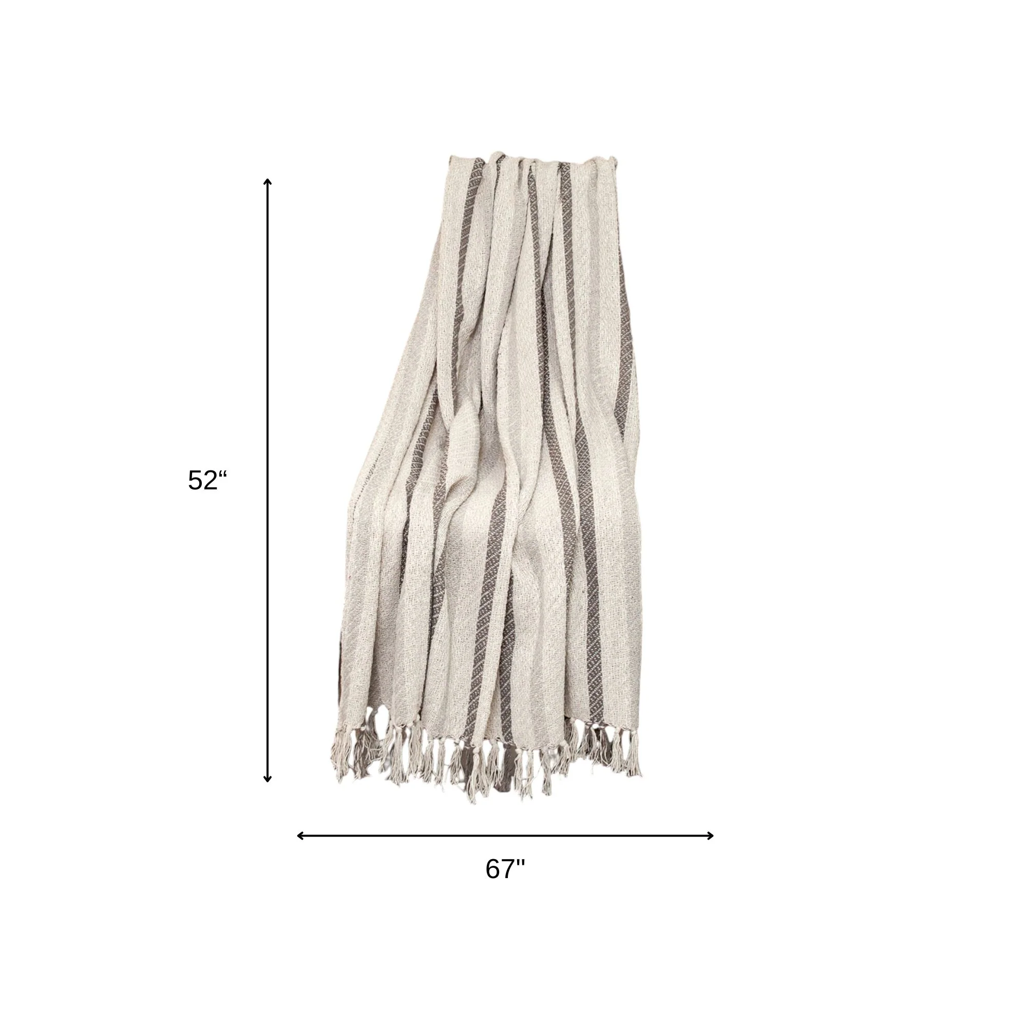 52" X 67" Beige Quilted Cotton Striped Throw Blanket - Image 7