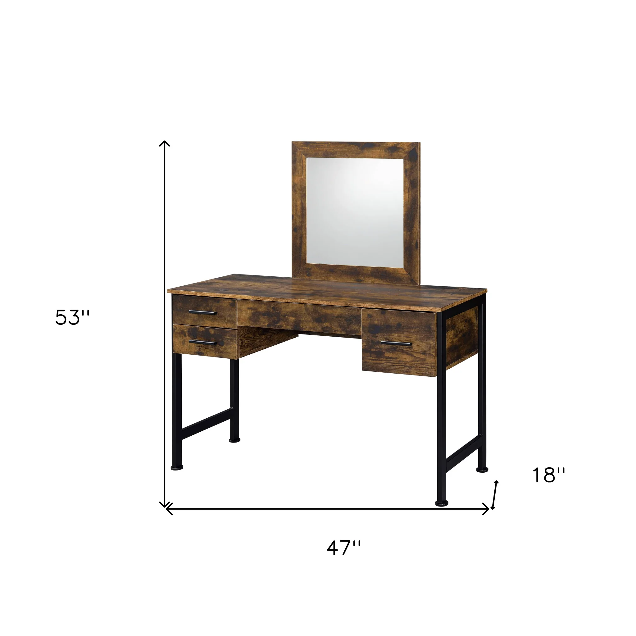 53" Rustic Oak & Black Finish Dresser Mirror - Image 6