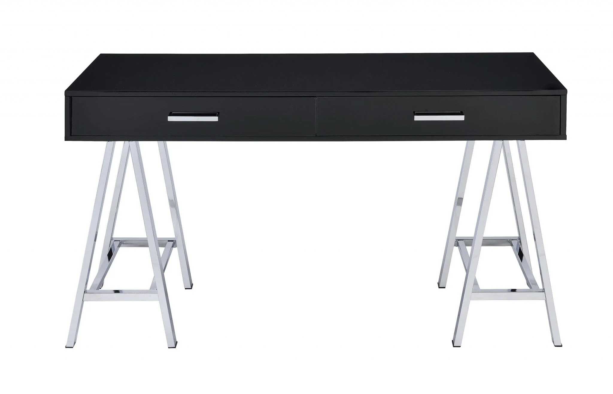 54" Black and Silver Writing Desk With Two Drawers - Image 2