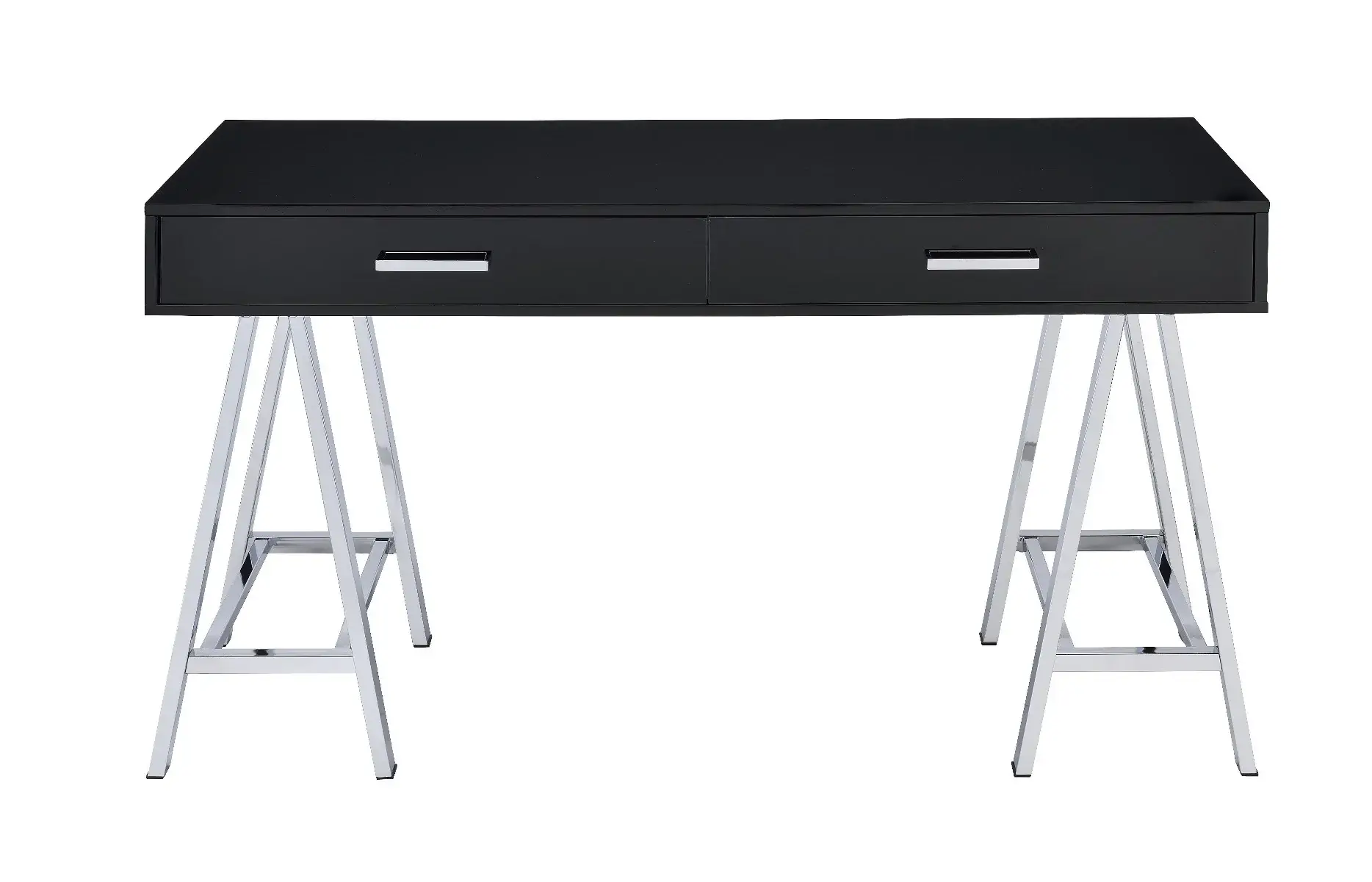 54" Black and Silver Writing Desk With Two Drawers - Image 2