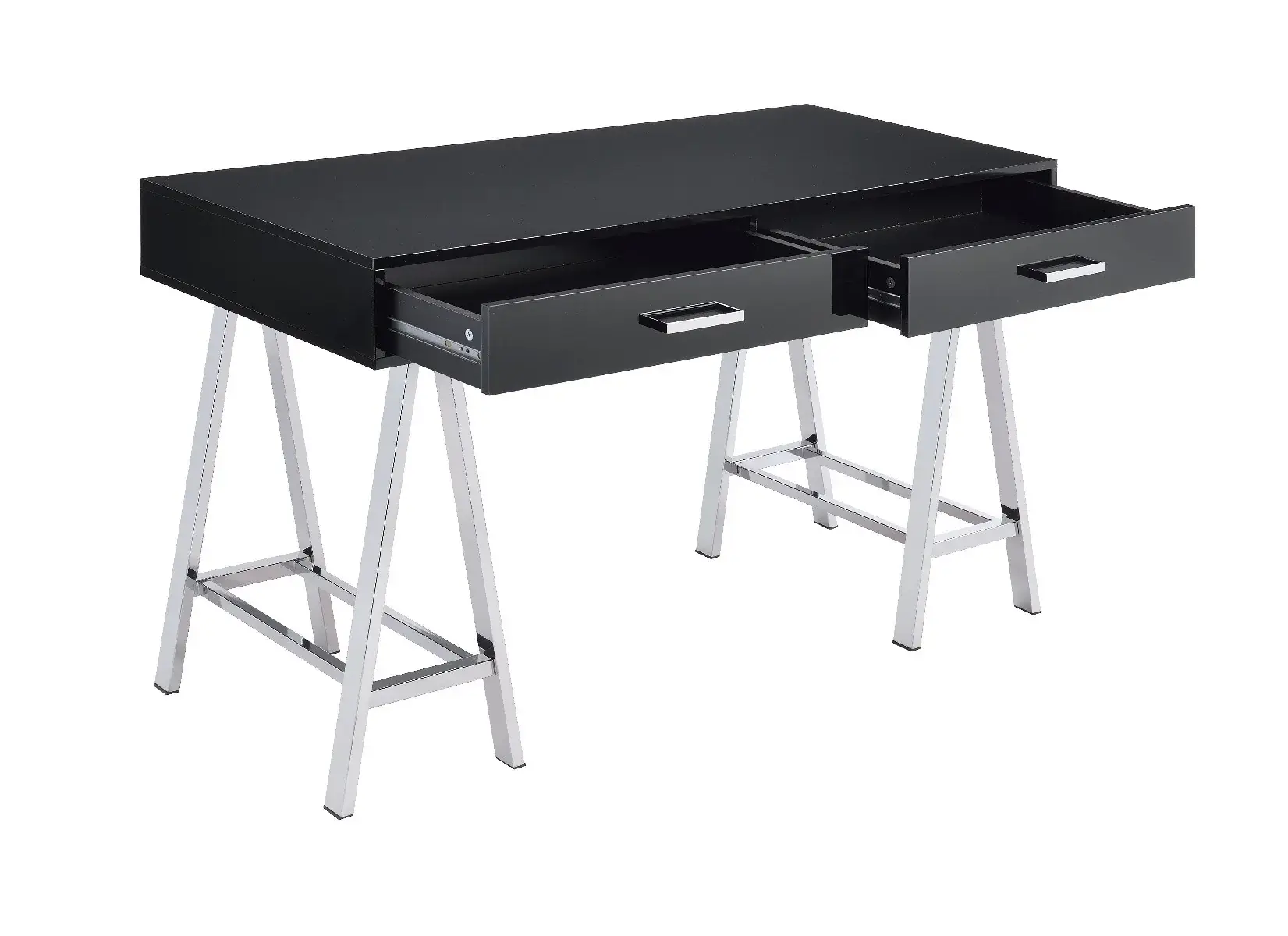 54" Black and Silver Writing Desk With Two Drawers - Image 3