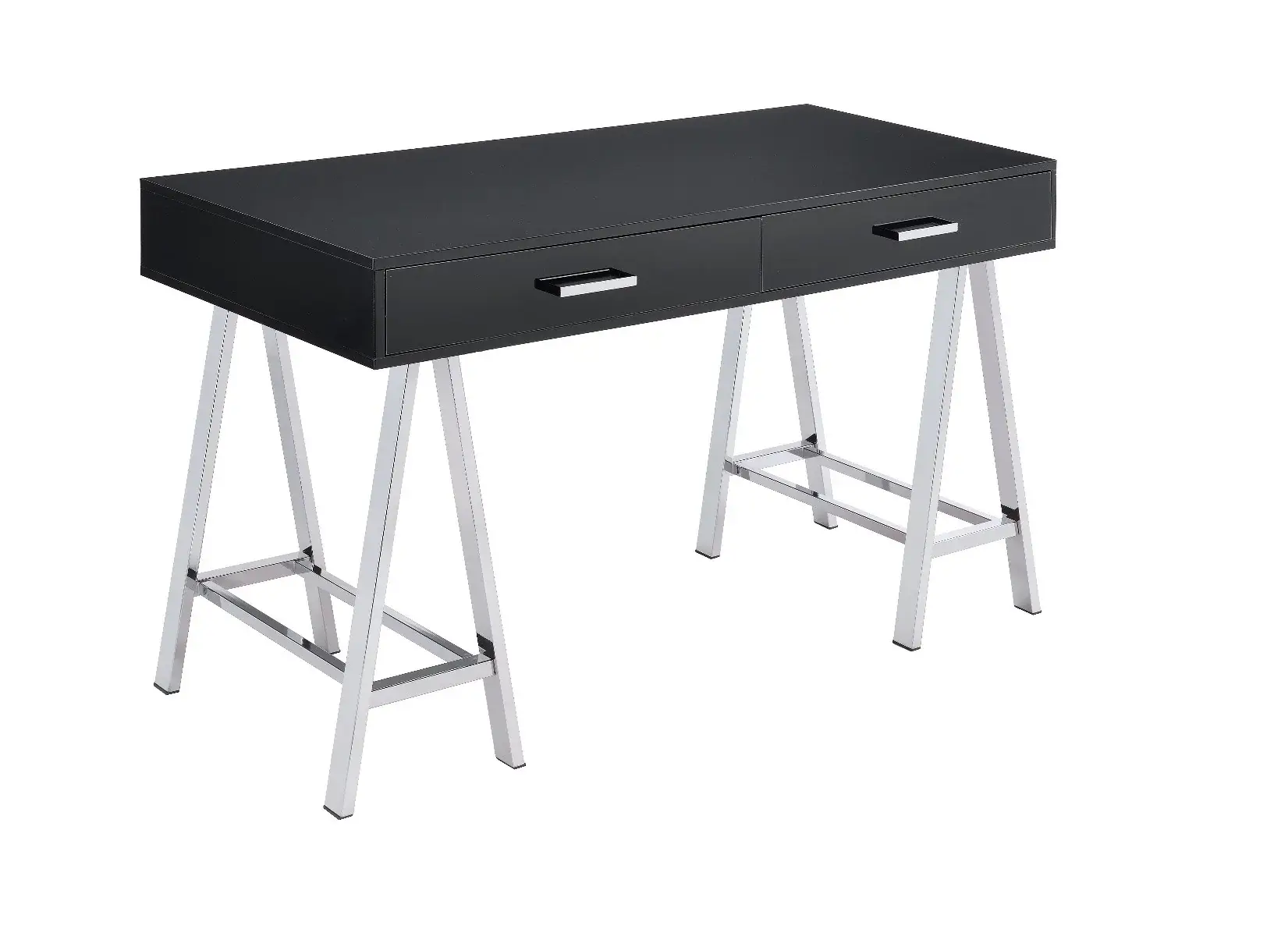 54" Black and Silver Writing Desk With Two Drawers - Image 4
