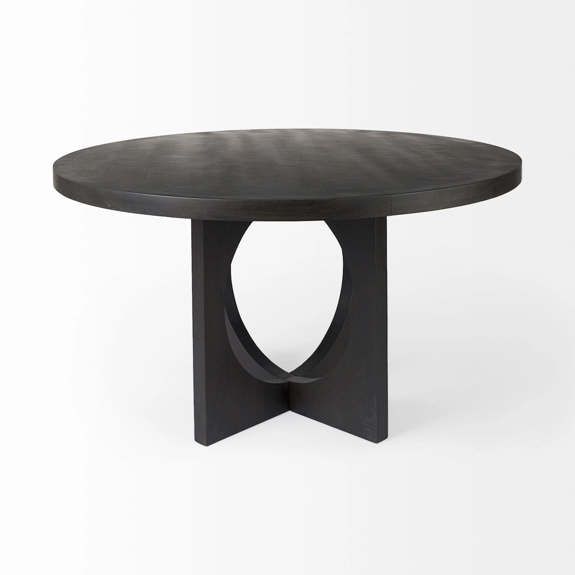 54" Black Rounded Solid Wood Pedestal Base Dining Table - Image 4