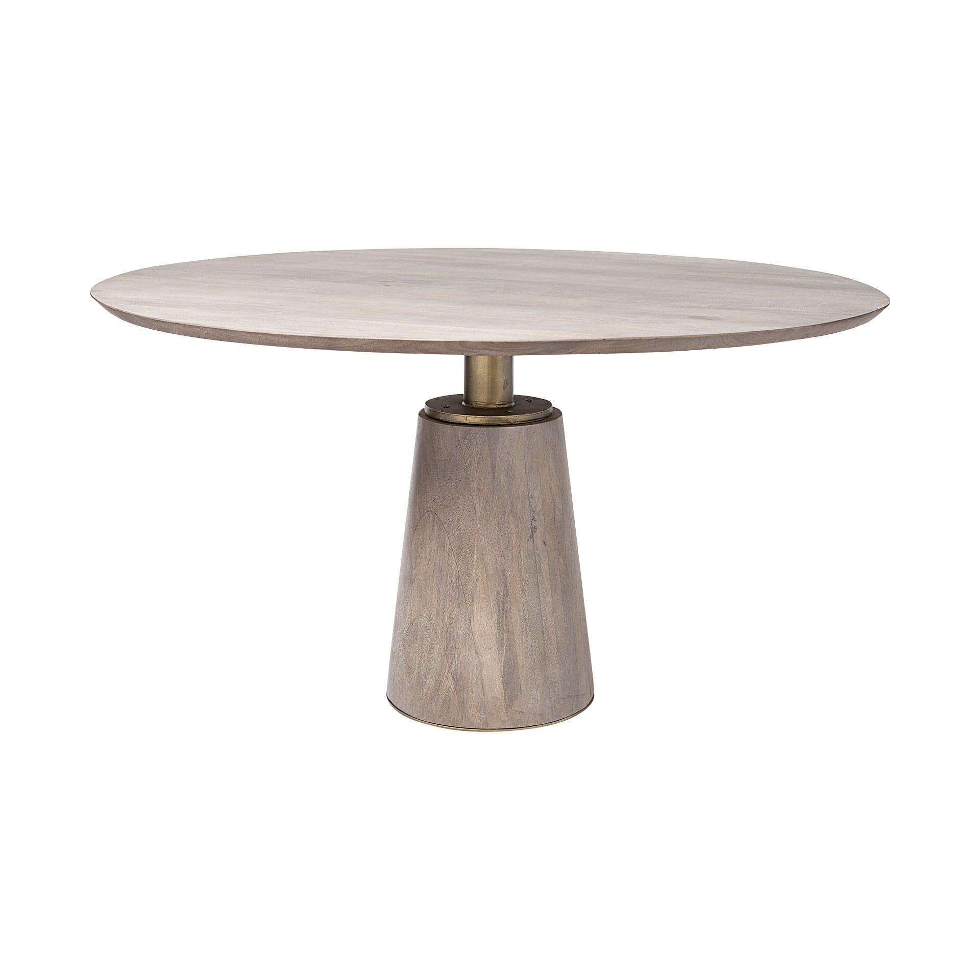 54" Brown And Gold Rounded Solid Wood And Metal Pedestal Base Dining Table - Image 2