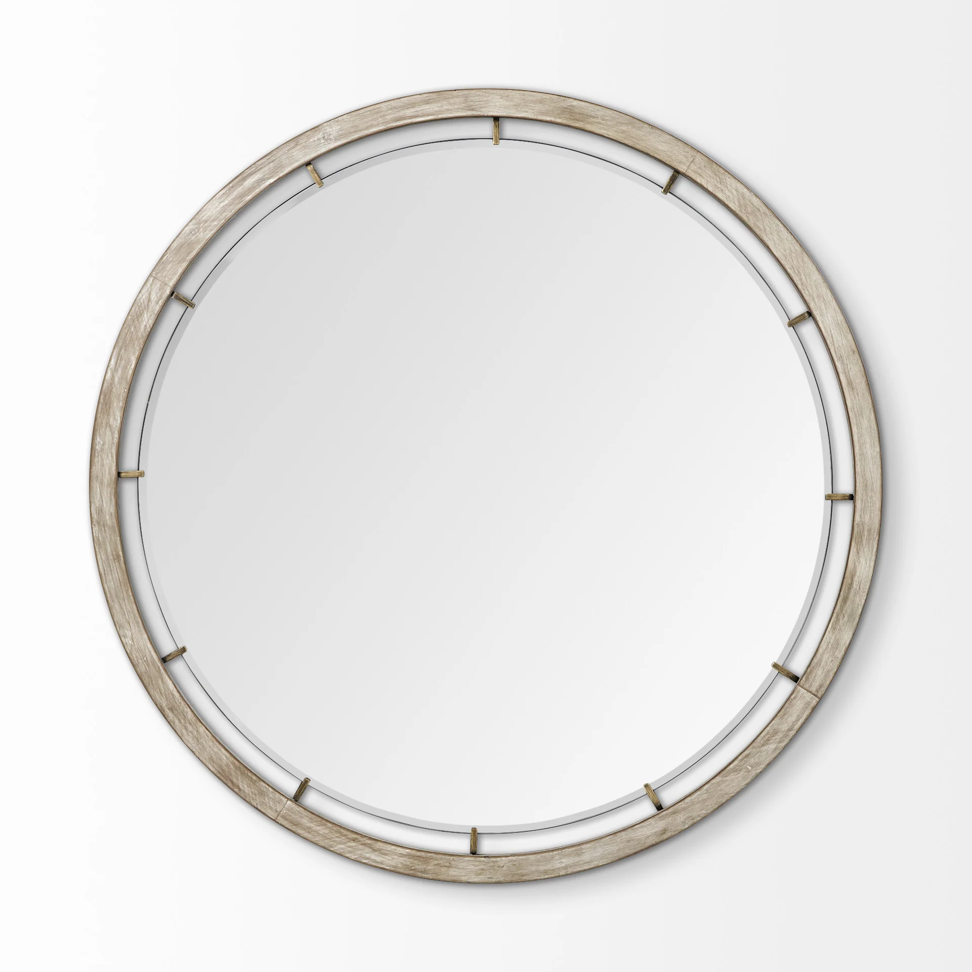 54" Brown Wood and Metal Round Framed Accent Mirror - Image 2