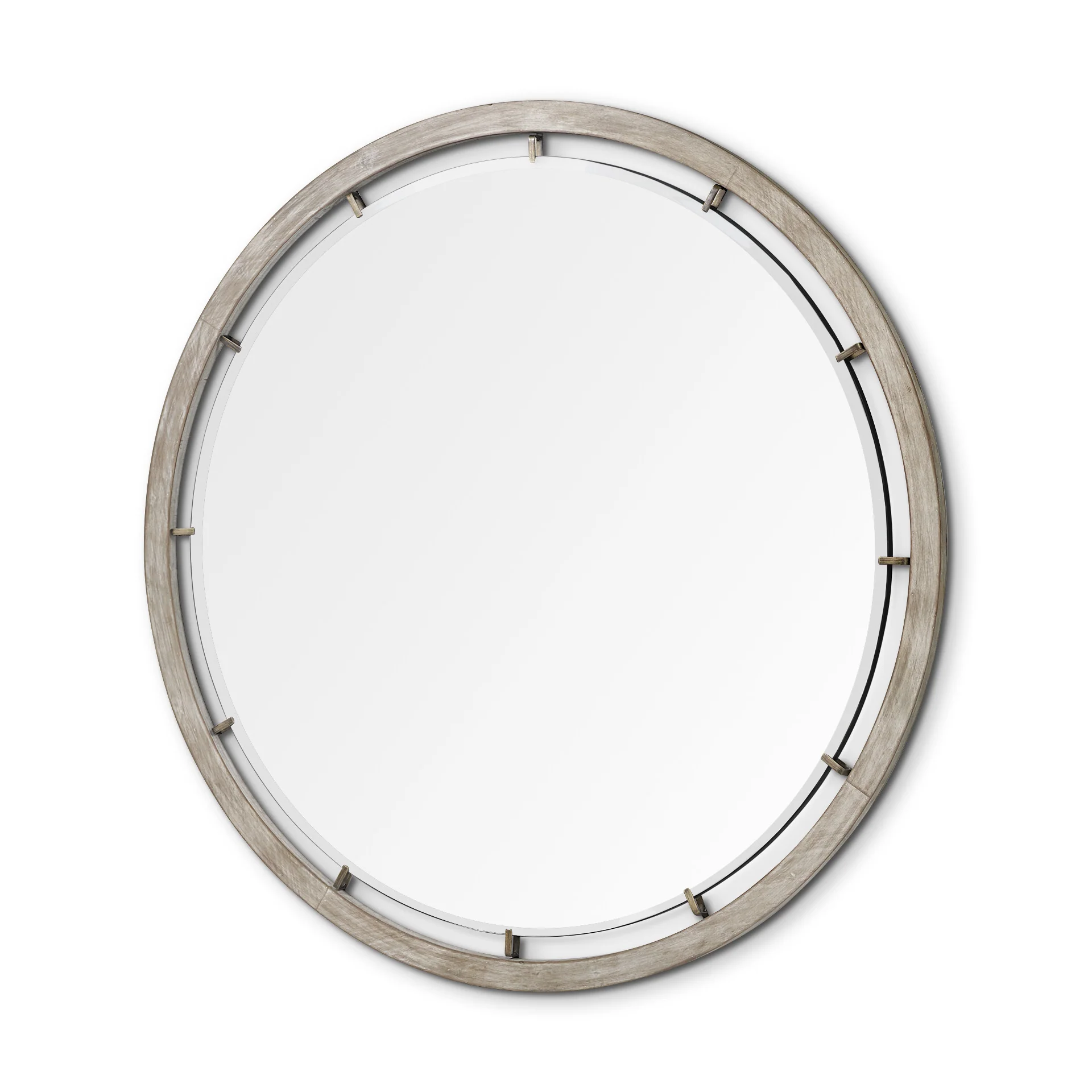 54" Brown Wood and Metal Round Framed Accent Mirror - Image 3