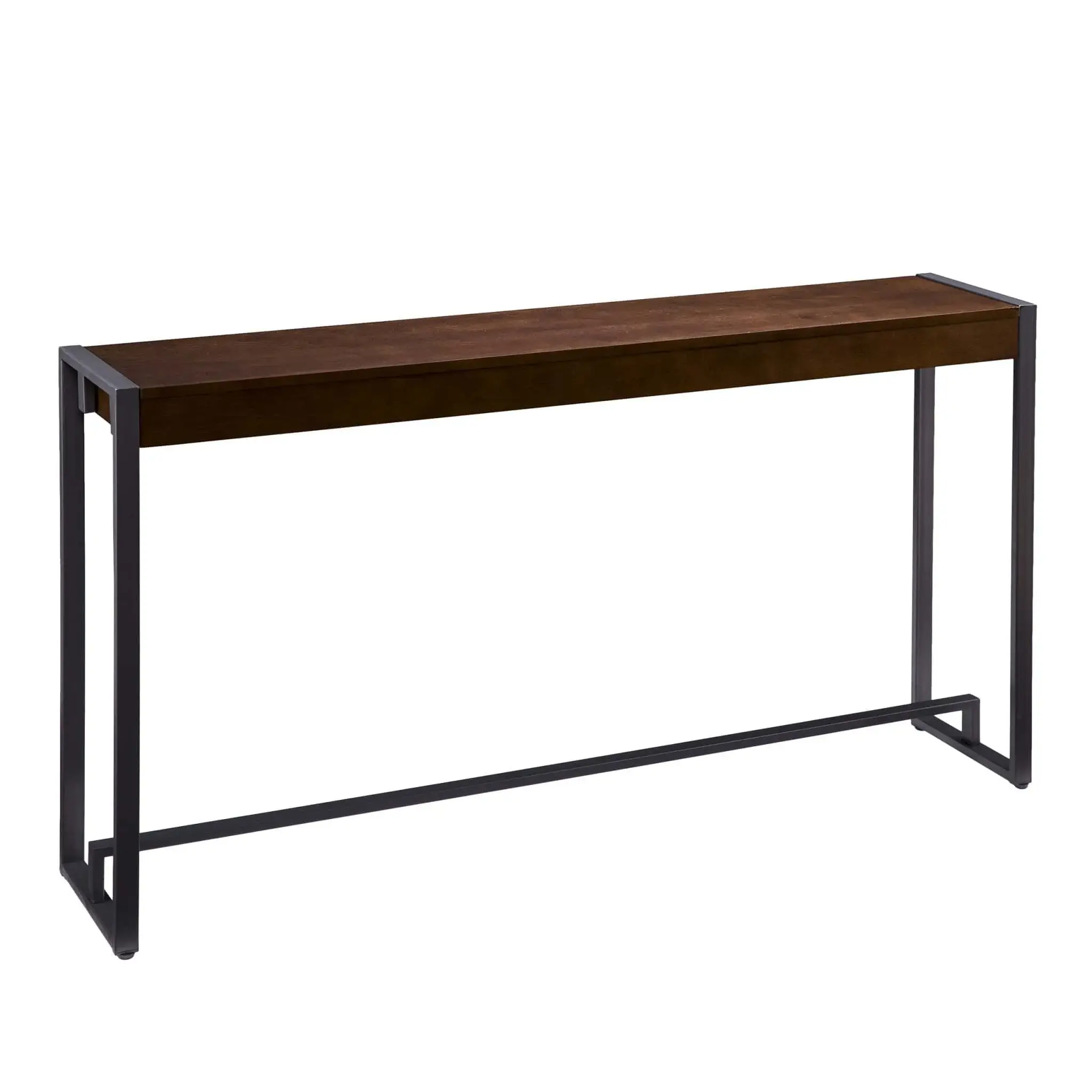 54" Dark Brown and Gunmetal Sled Console Table