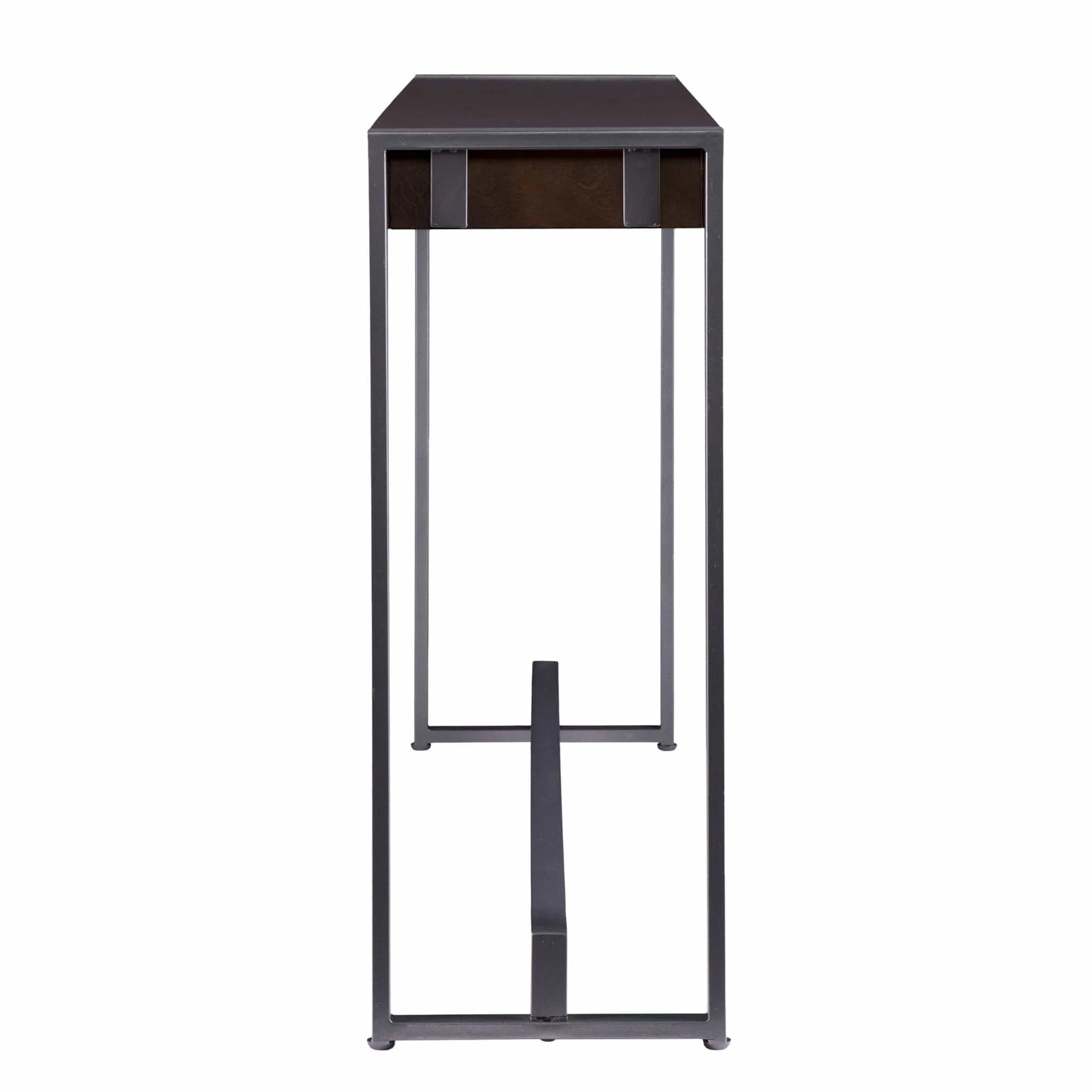 54" Dark Brown and Gunmetal Sled Console Table - Image 3